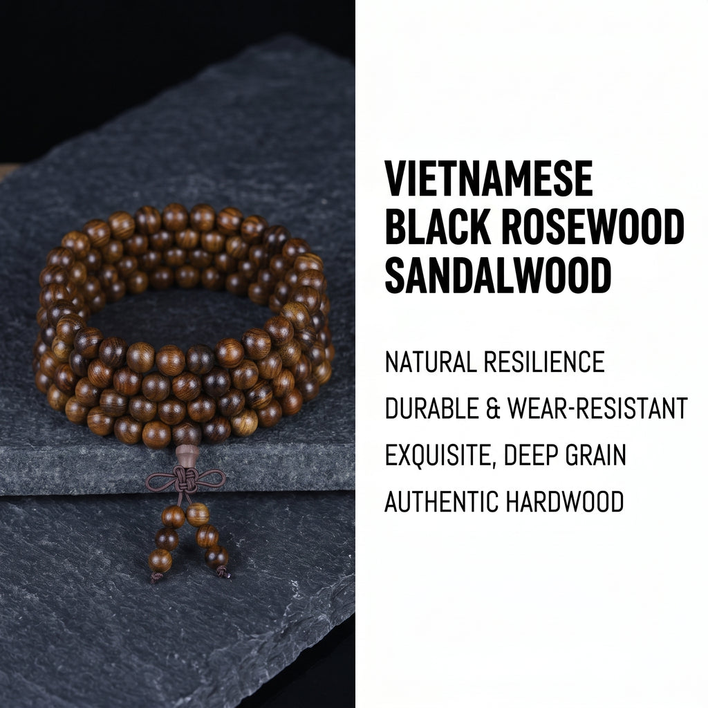Natural Vietnamese Black Rosewood Traditional Chinese Prayer Beads (Artisanal Meditation Edition)