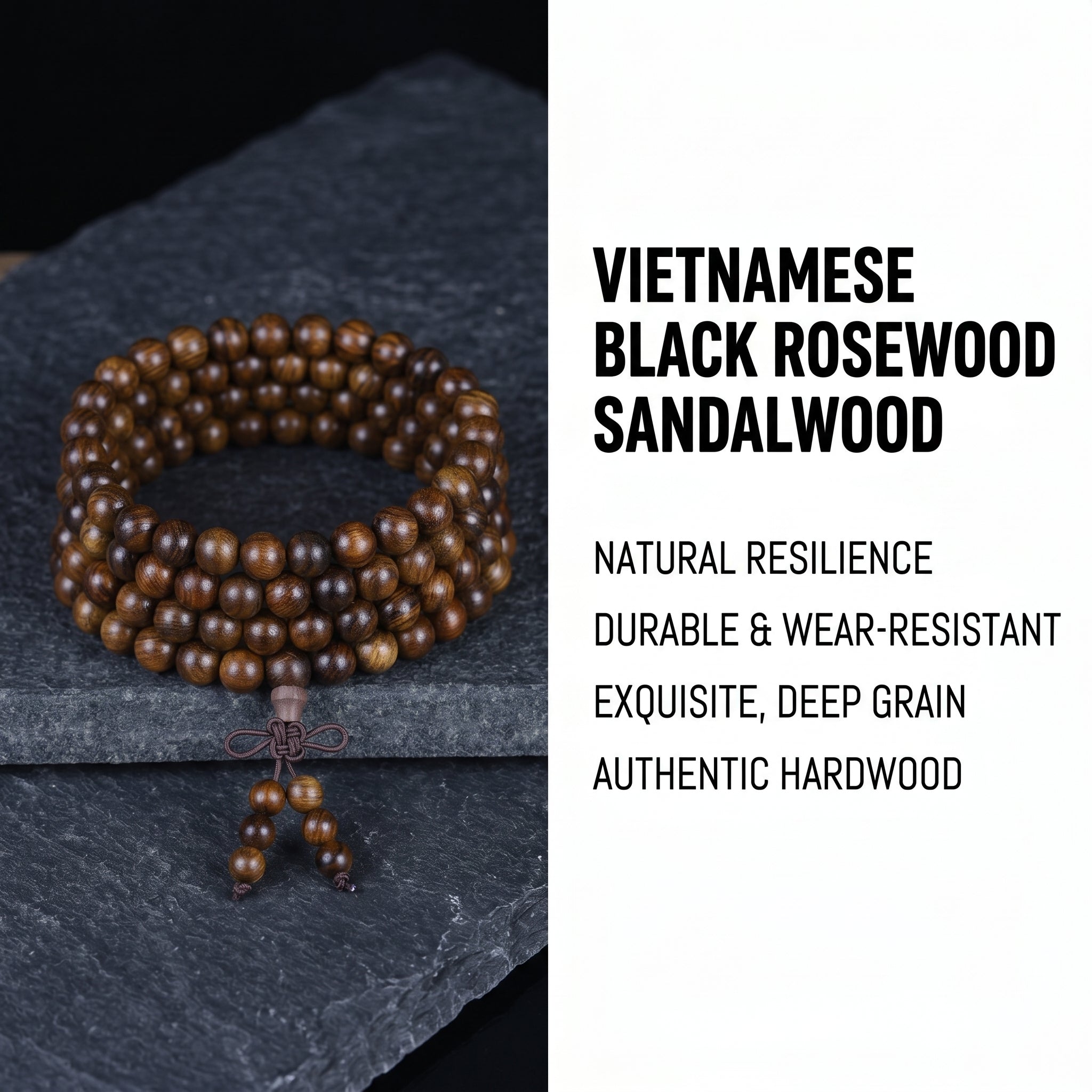 Natural Vietnamese Black Rosewood Traditional Chinese Prayer Beads (Artisanal Meditation Edition)