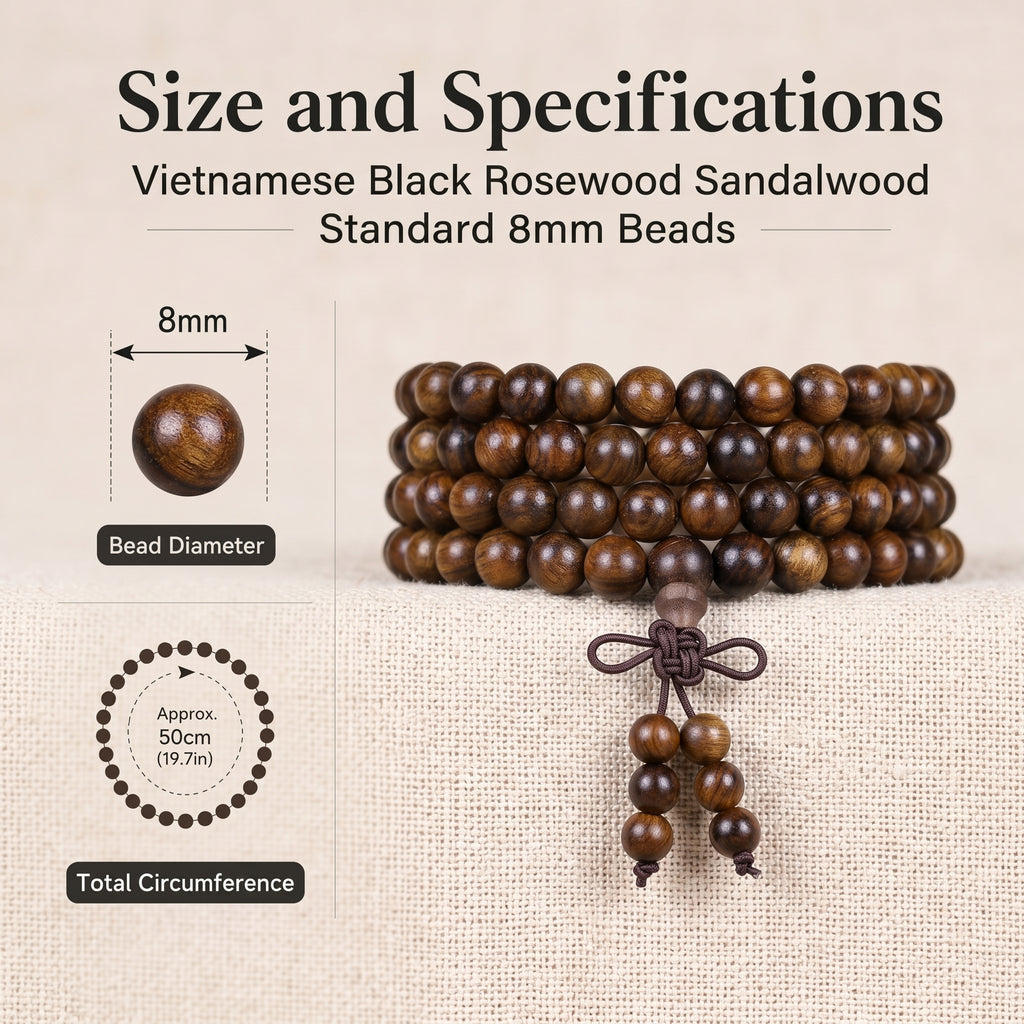 Natural Vietnamese Black Rosewood Traditional Chinese Prayer Beads (Artisanal Meditation Edition)