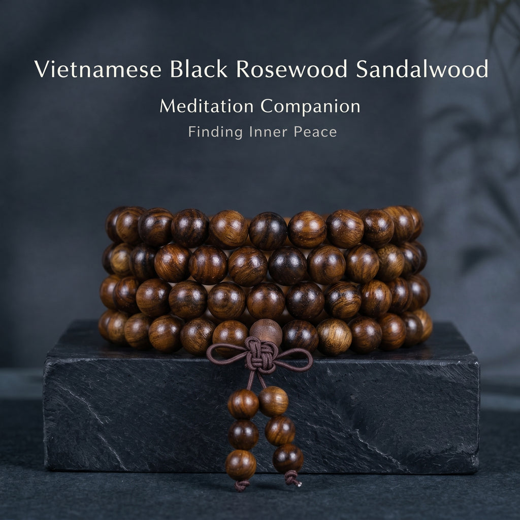 Natural Vietnamese Black Rosewood Traditional Chinese Prayer Beads (Artisanal Meditation Edition)