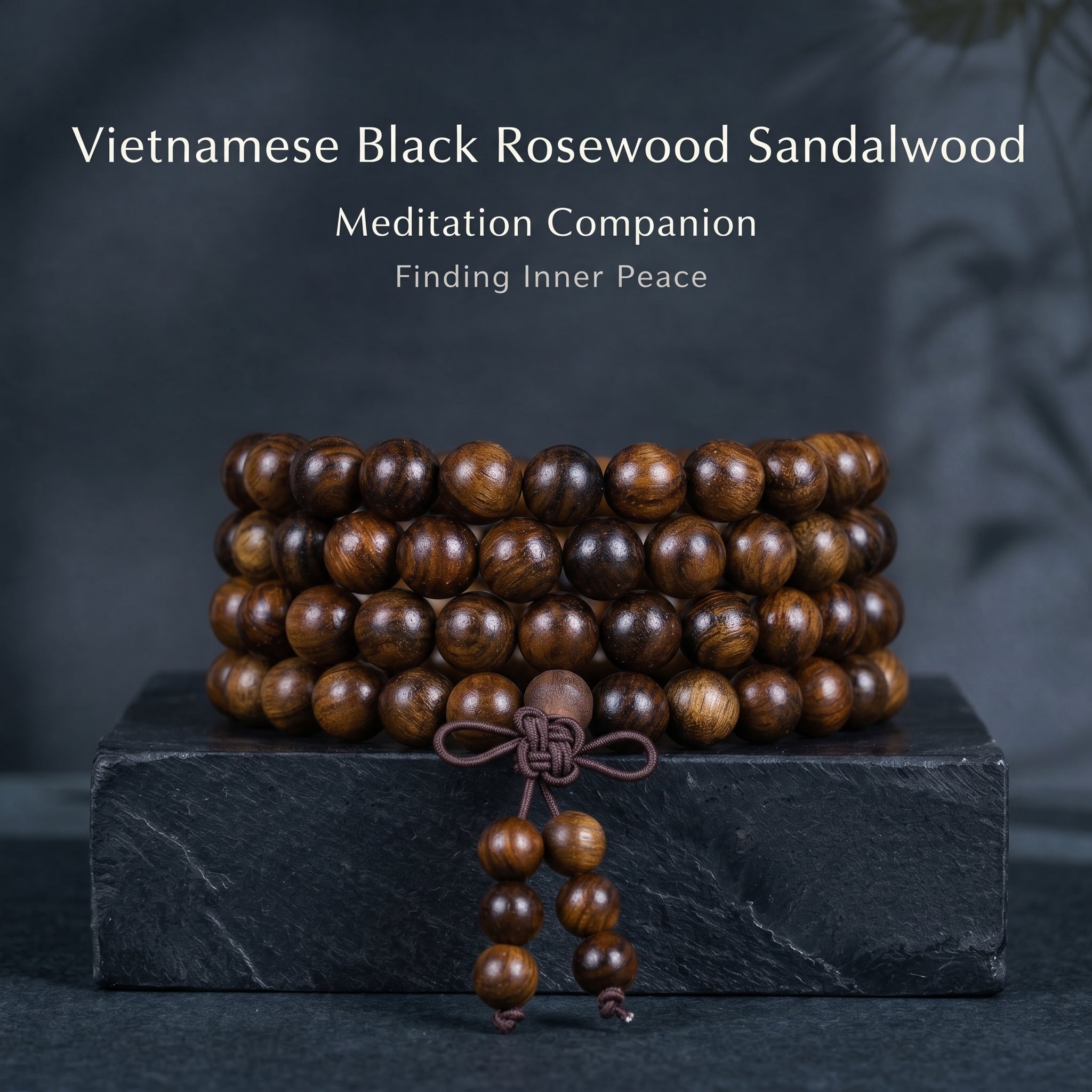 Natural Vietnamese Black Rosewood Traditional Chinese Prayer Beads (Artisanal Meditation Edition)