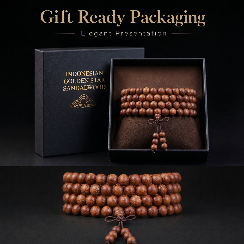 Natural Indonesian Starry Purple Sandalwood Chinese Prayer Beads (Golden Flecks Artisan Edition)