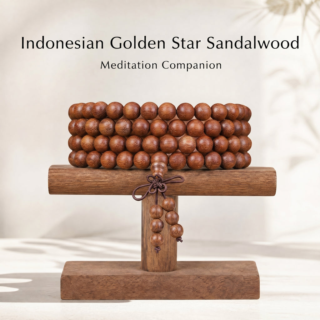 Natural Indonesian Starry Purple Sandalwood Chinese Prayer Beads (Golden Flecks Artisan Edition)