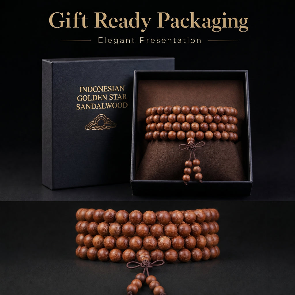 Natural Indonesian Starry Purple Sandalwood Chinese Prayer Beads (Golden Flecks Artisan Edition)