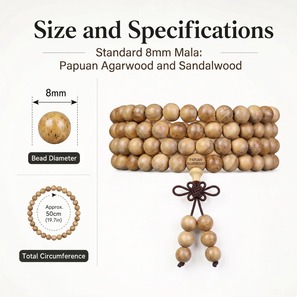 Natural Papua Agarwood Hand-Carved Chinese Prayer Beads (Exotic Oud Meditation Edition)