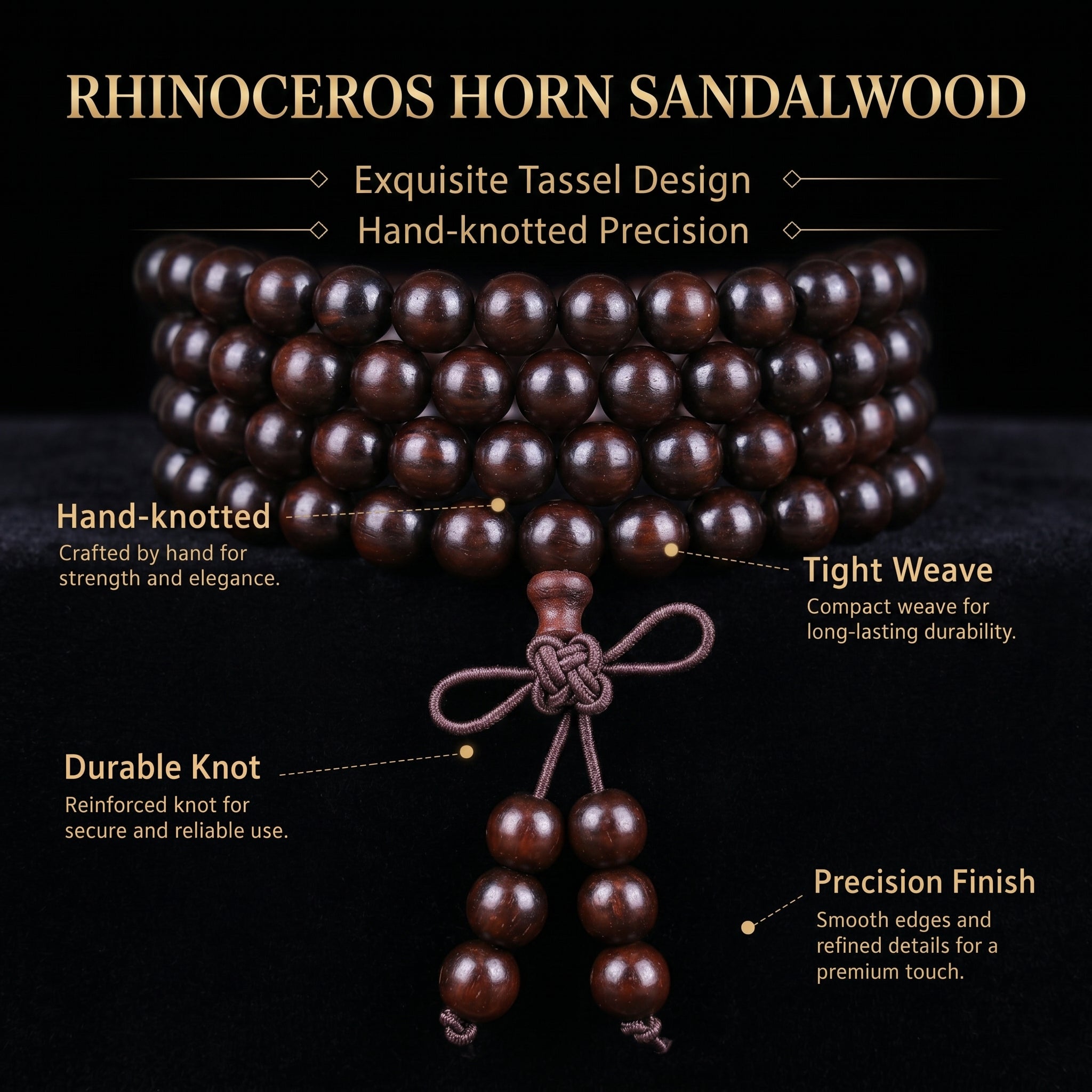 Natural Purple Sandalwood Traditional Chinese Prayer Beads (Rare Horn-Texture Artisan Edition)