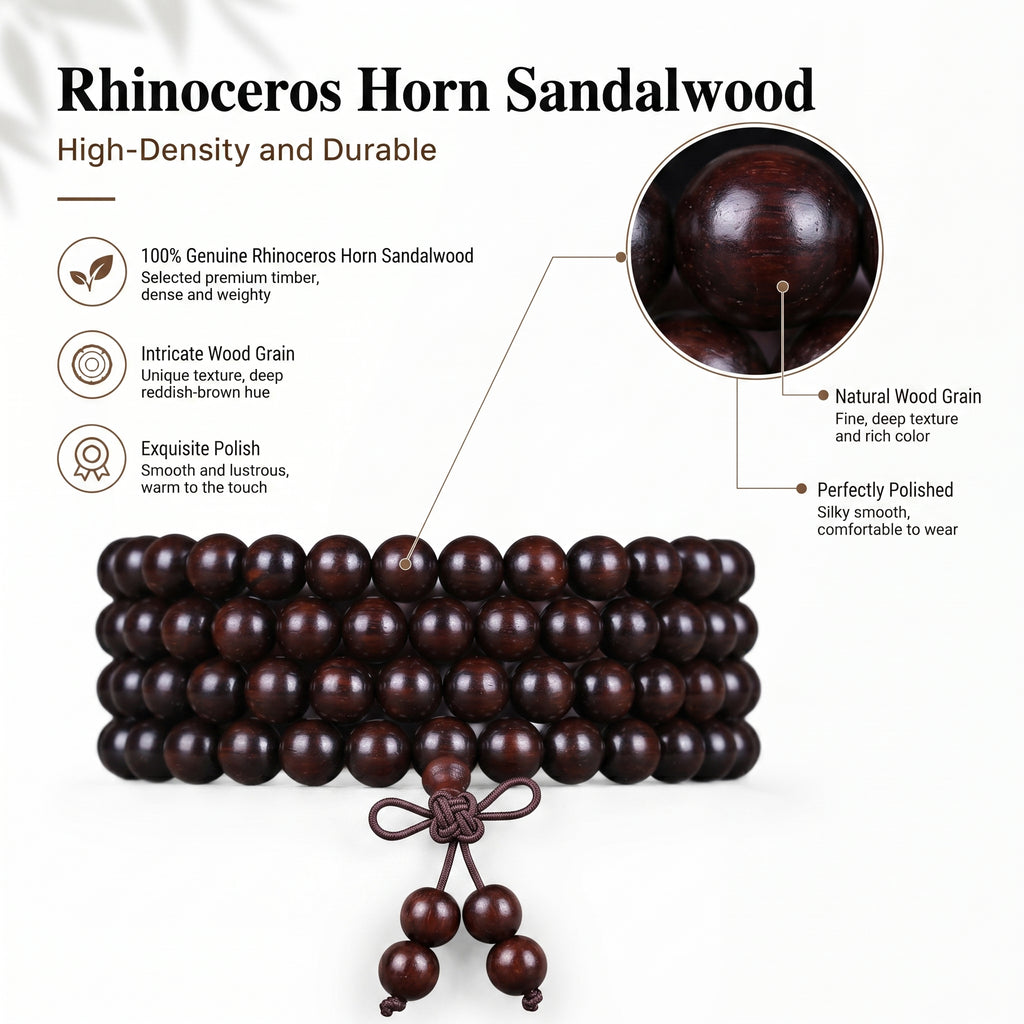 Natural Purple Sandalwood Traditional Chinese Prayer Beads (Rare Horn-Texture Artisan Edition)