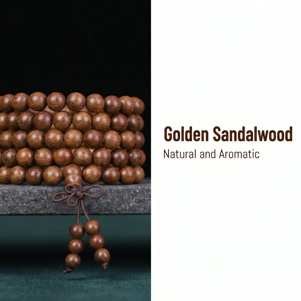 Natural Gold-Thread Ebony 108 Mala Beads Traditional Chinese Prayer Necklace (Artisanal Chanting Edition)
