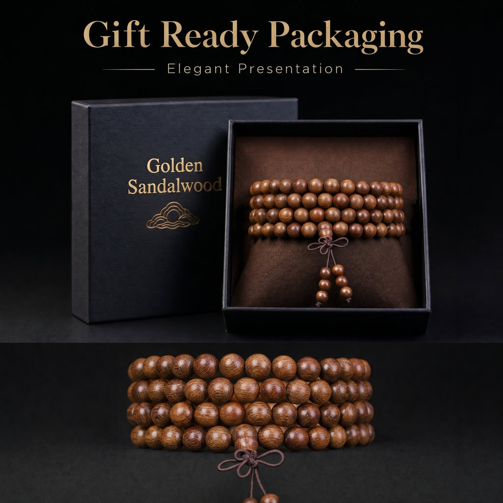 Natural Gold-Thread Ebony 108 Mala Beads Traditional Chinese Prayer Necklace (Artisanal Chanting Edition)