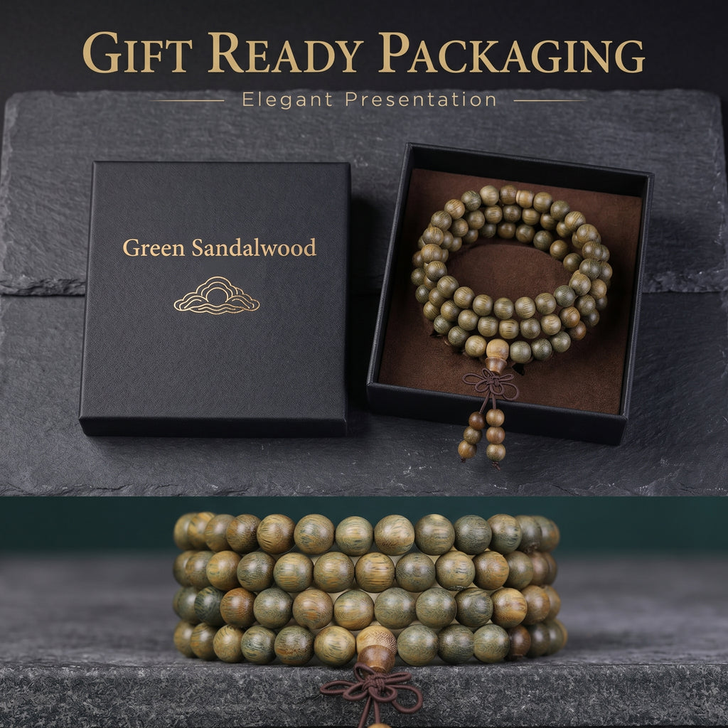 Natural Green Sandalwood Traditional Chinese Prayer Beads (Scented Color-Changing Edition)