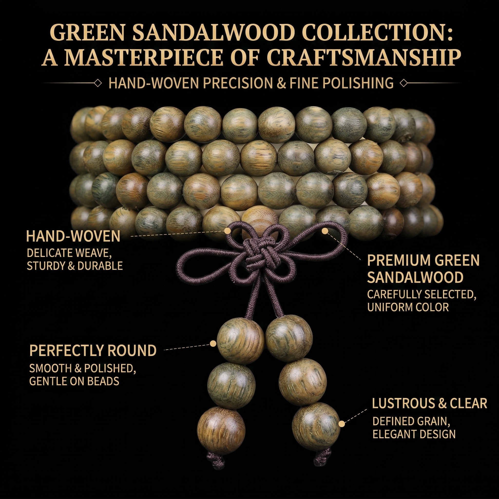 Natural Green Sandalwood Traditional Chinese Prayer Beads (Scented Color-Changing Edition)