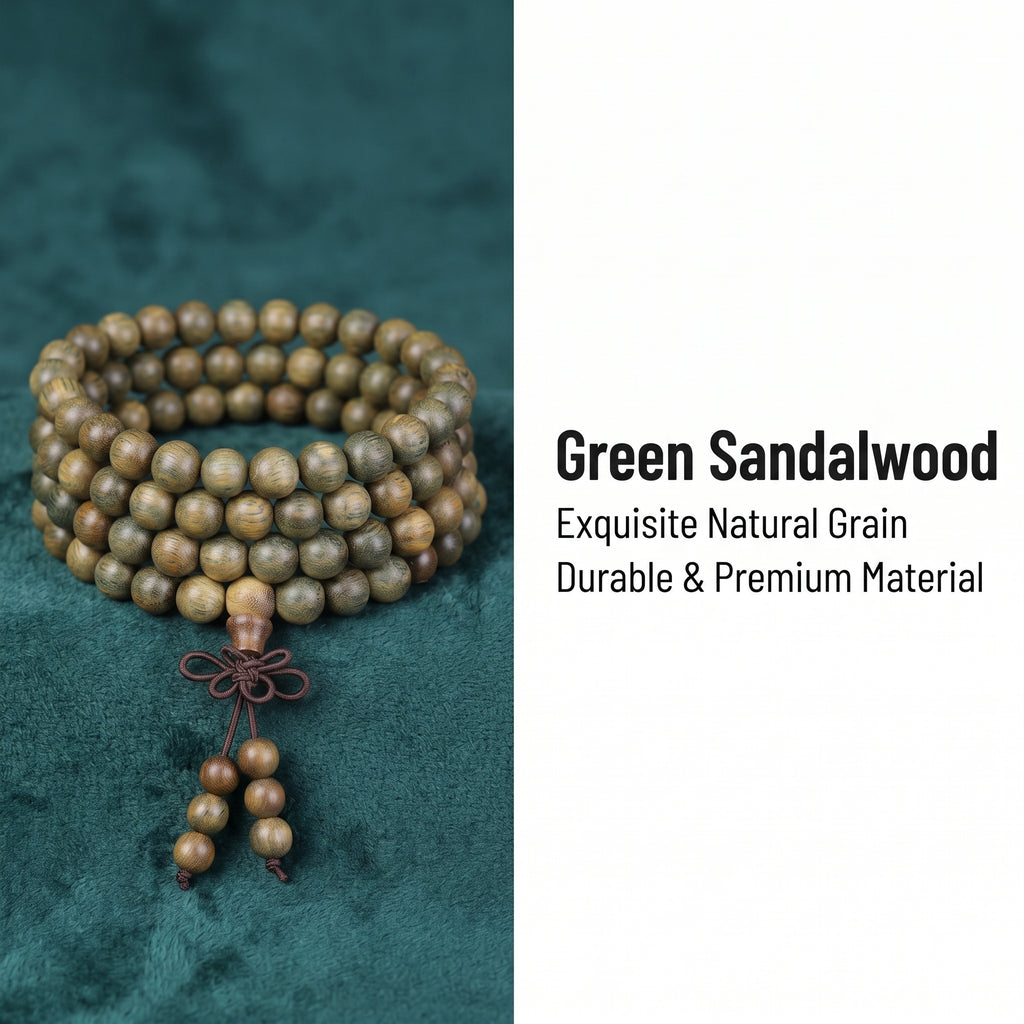 Natural Green Sandalwood Traditional Chinese Prayer Beads (Scented Color-Changing Edition)