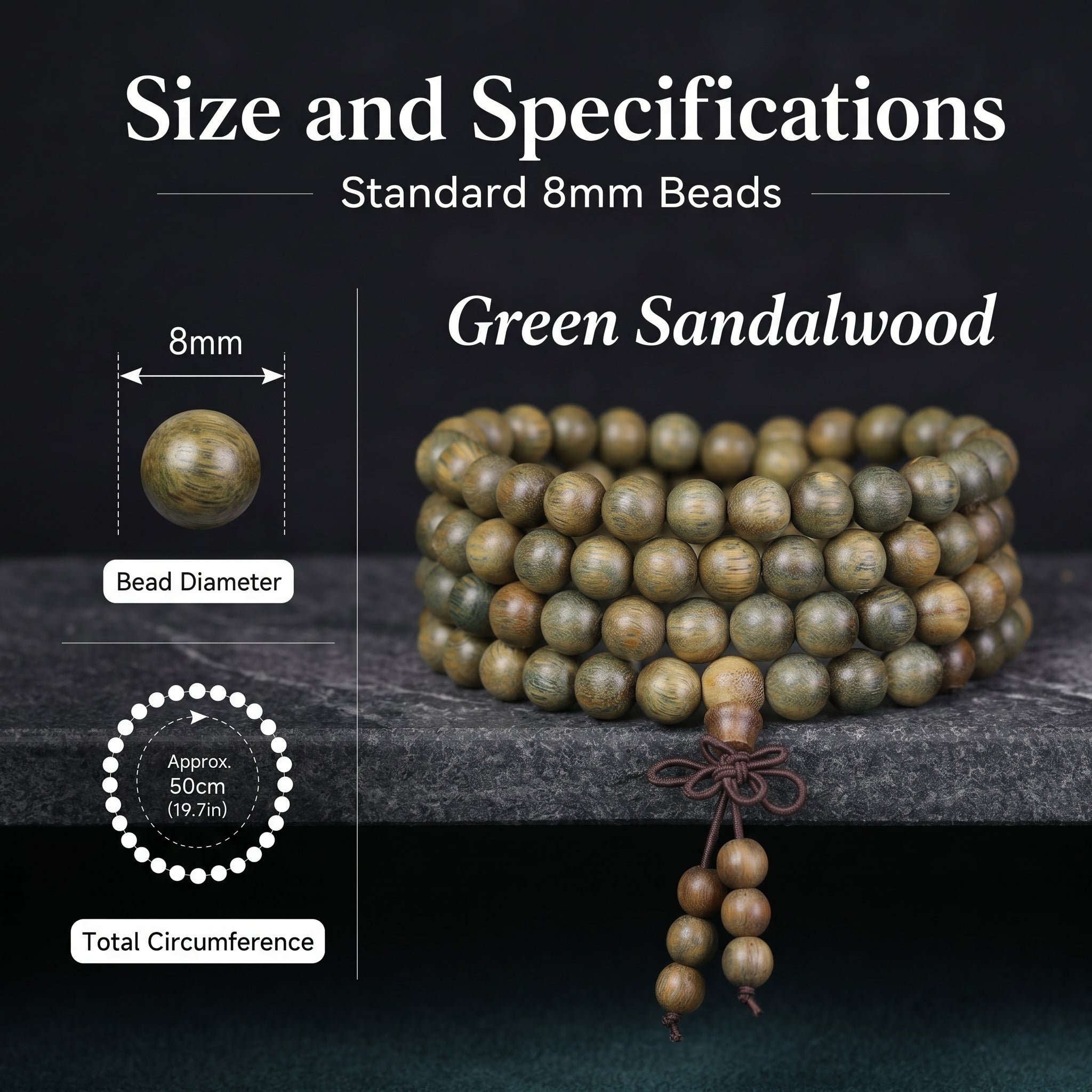 Natural Green Sandalwood Traditional Chinese Prayer Beads (Scented Color-Changing Edition)