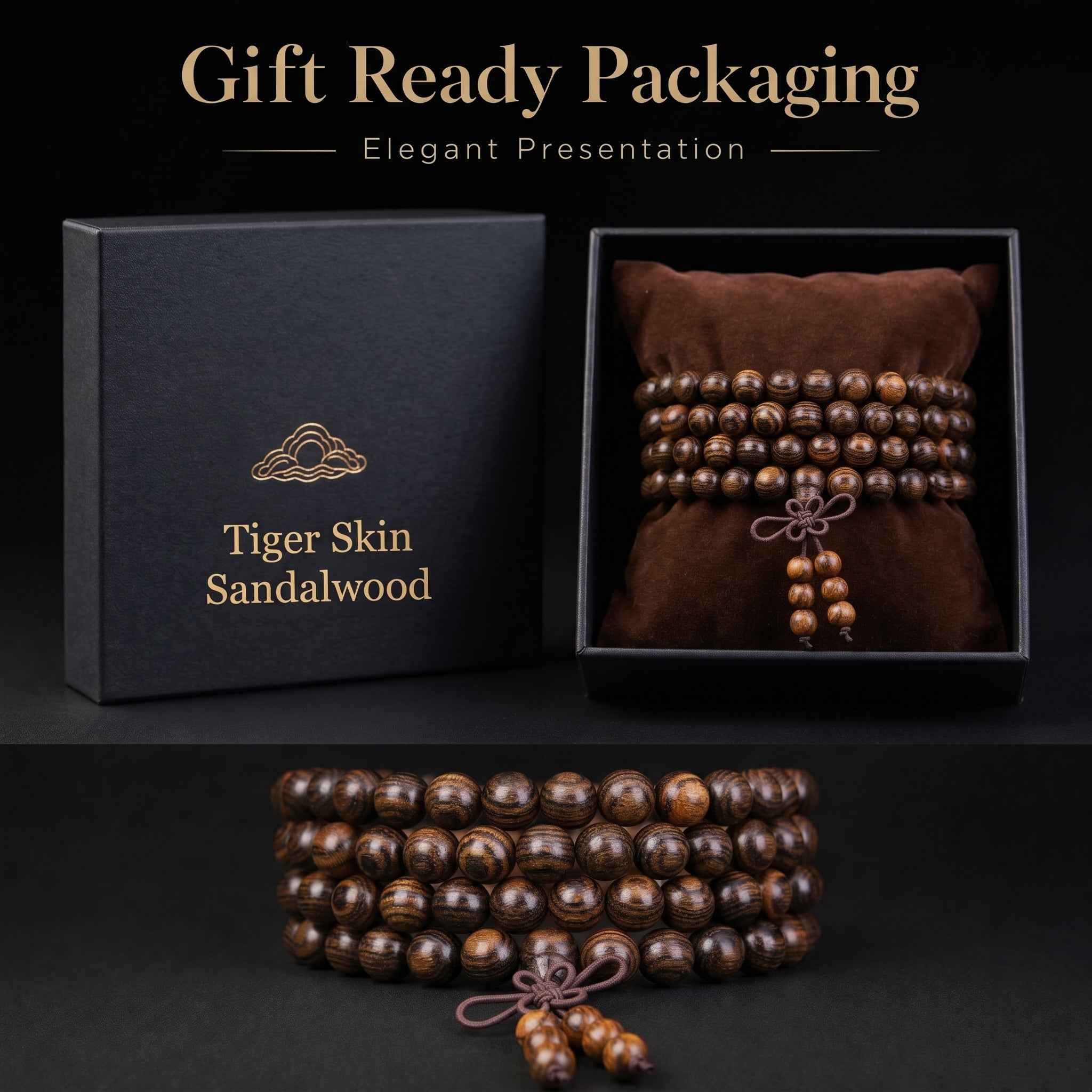 Natural Tiger-Stripe Sandalwood Traditional Chinese Prayer Beads (Exotic Zebrawood Artisan Edition)