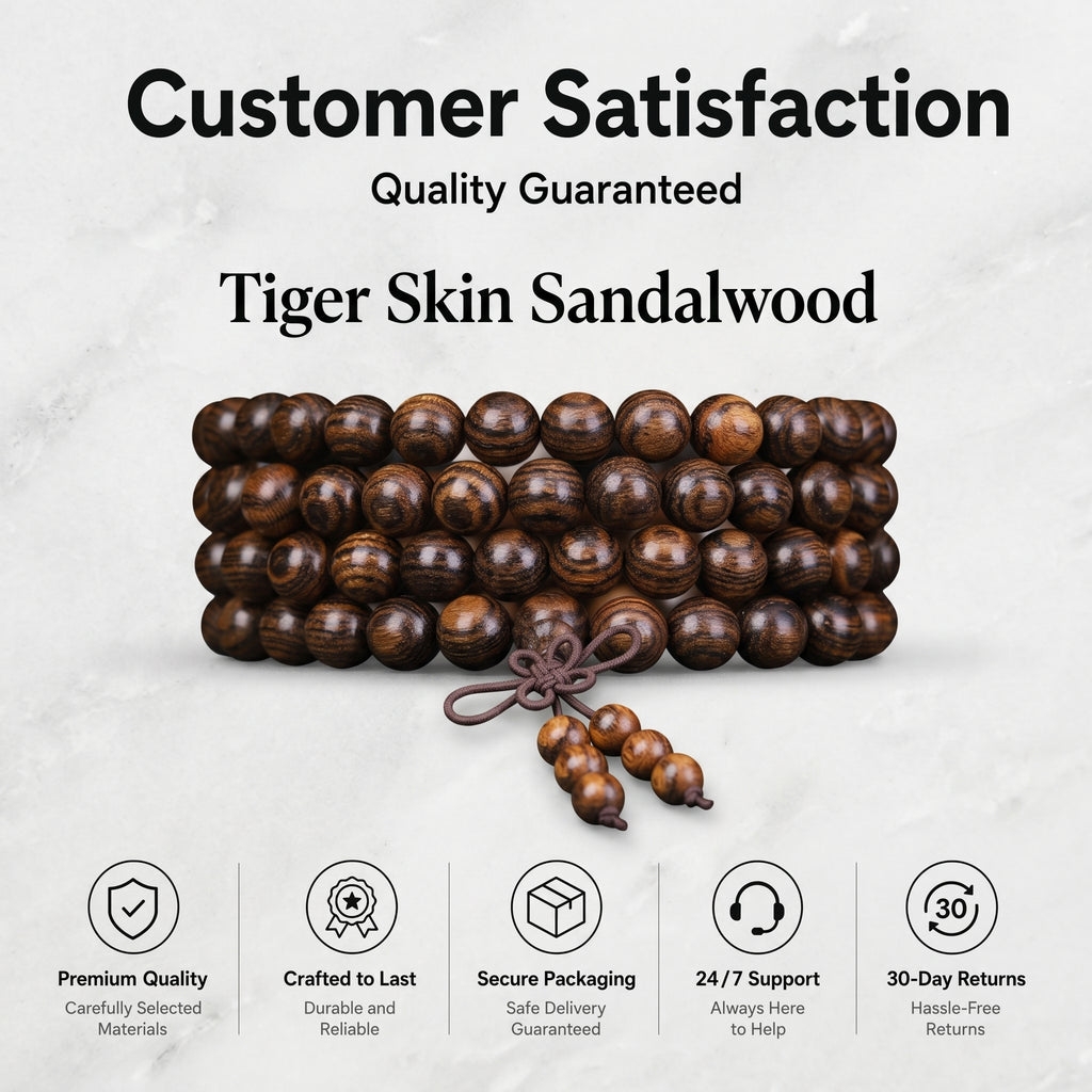 Natural Tiger-Stripe Sandalwood Traditional Chinese Prayer Beads (Exotic Zebrawood Artisan Edition)