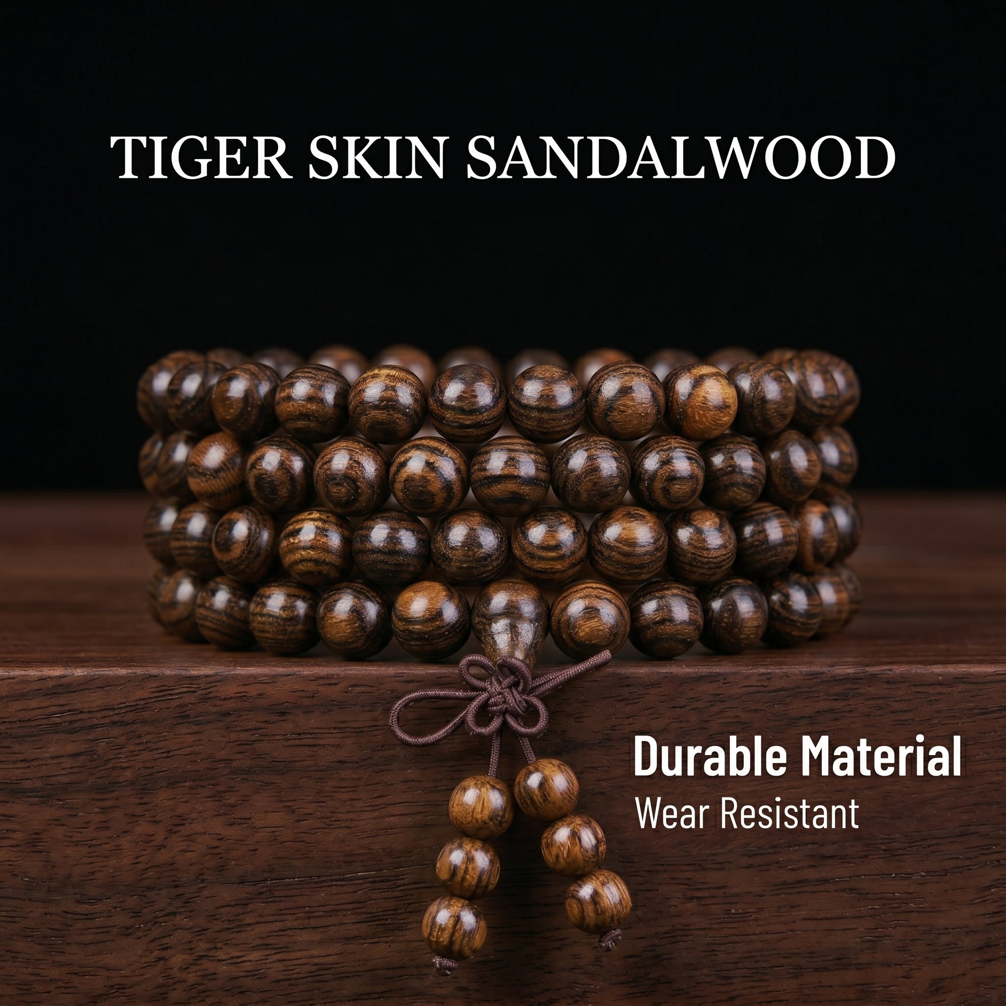 Natural Tiger-Stripe Sandalwood Traditional Chinese Prayer Beads (Exotic Zebrawood Artisan Edition)