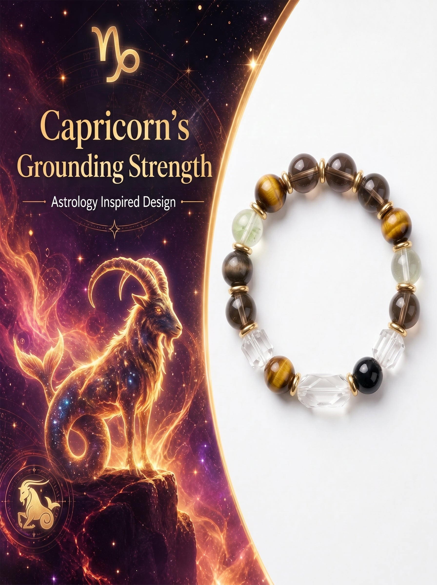 Capricorn Sovereign Shield Crystal Bracelet | Obsidian & Smoky Quartz Talisman