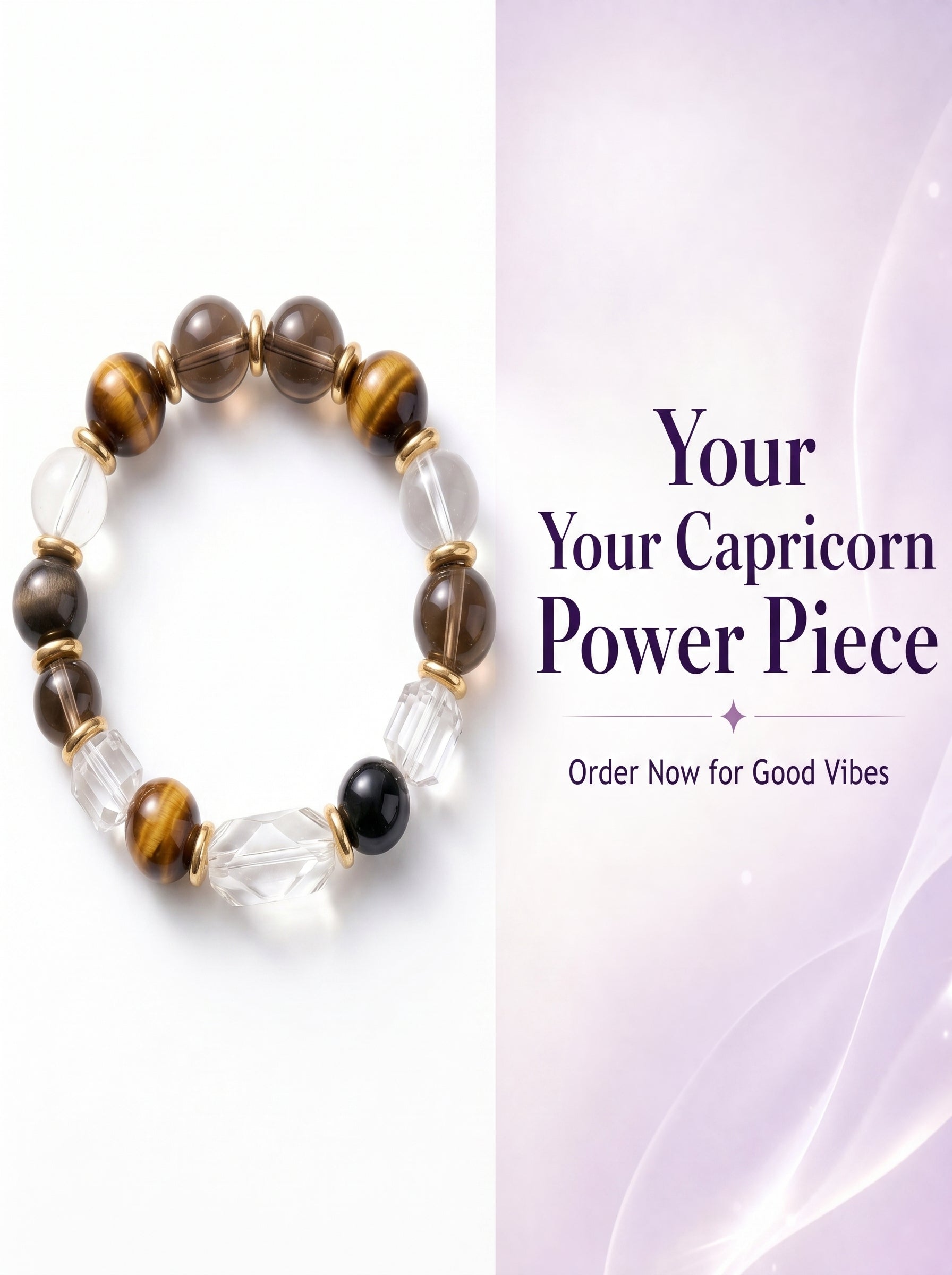 Capricorn Sovereign Shield Crystal Bracelet | Obsidian & Smoky Quartz Talisman