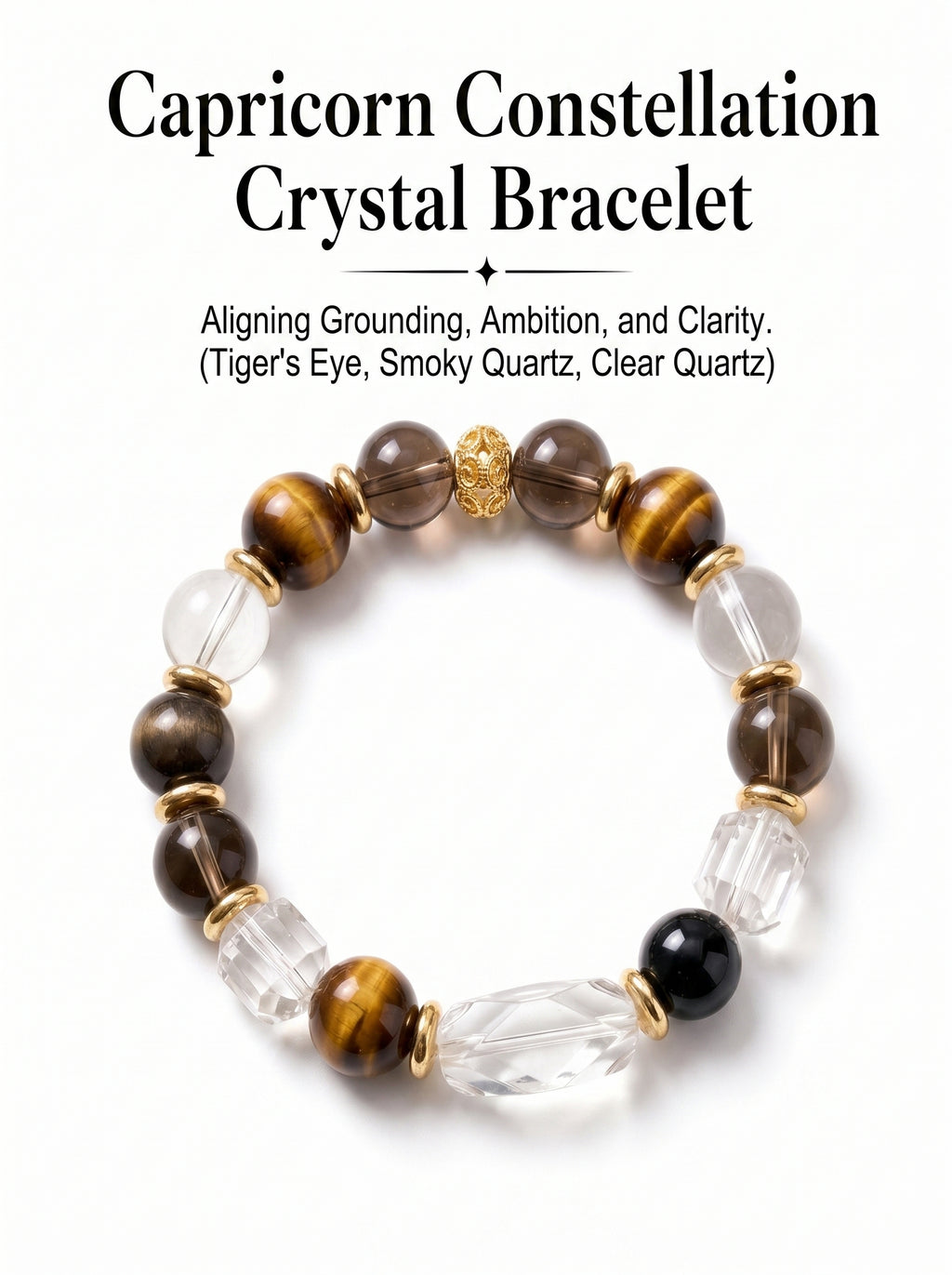 Capricorn Sovereign Shield Crystal Bracelet | Obsidian & Smoky Quartz Talisman