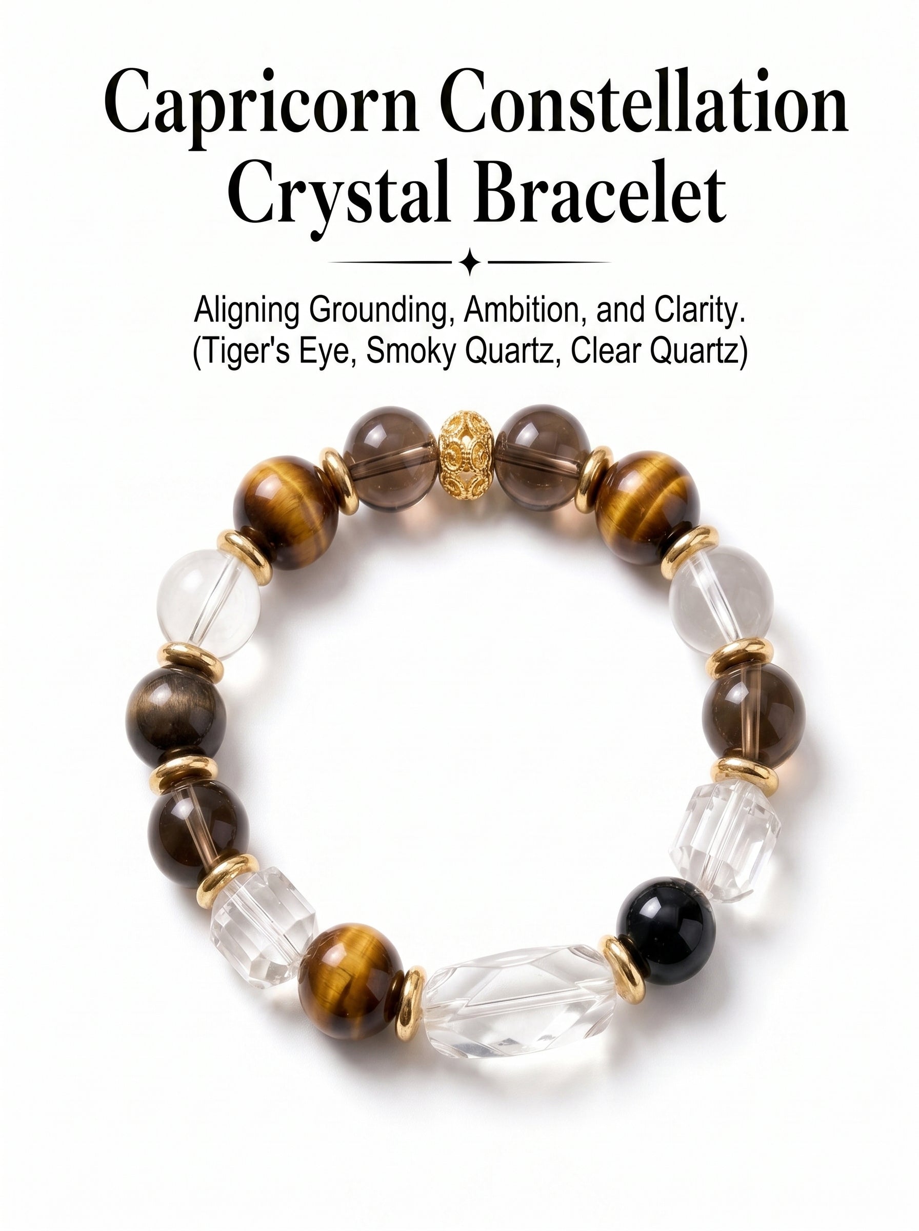 Capricorn Sovereign Shield Crystal Bracelet | Obsidian & Smoky Quartz Talisman