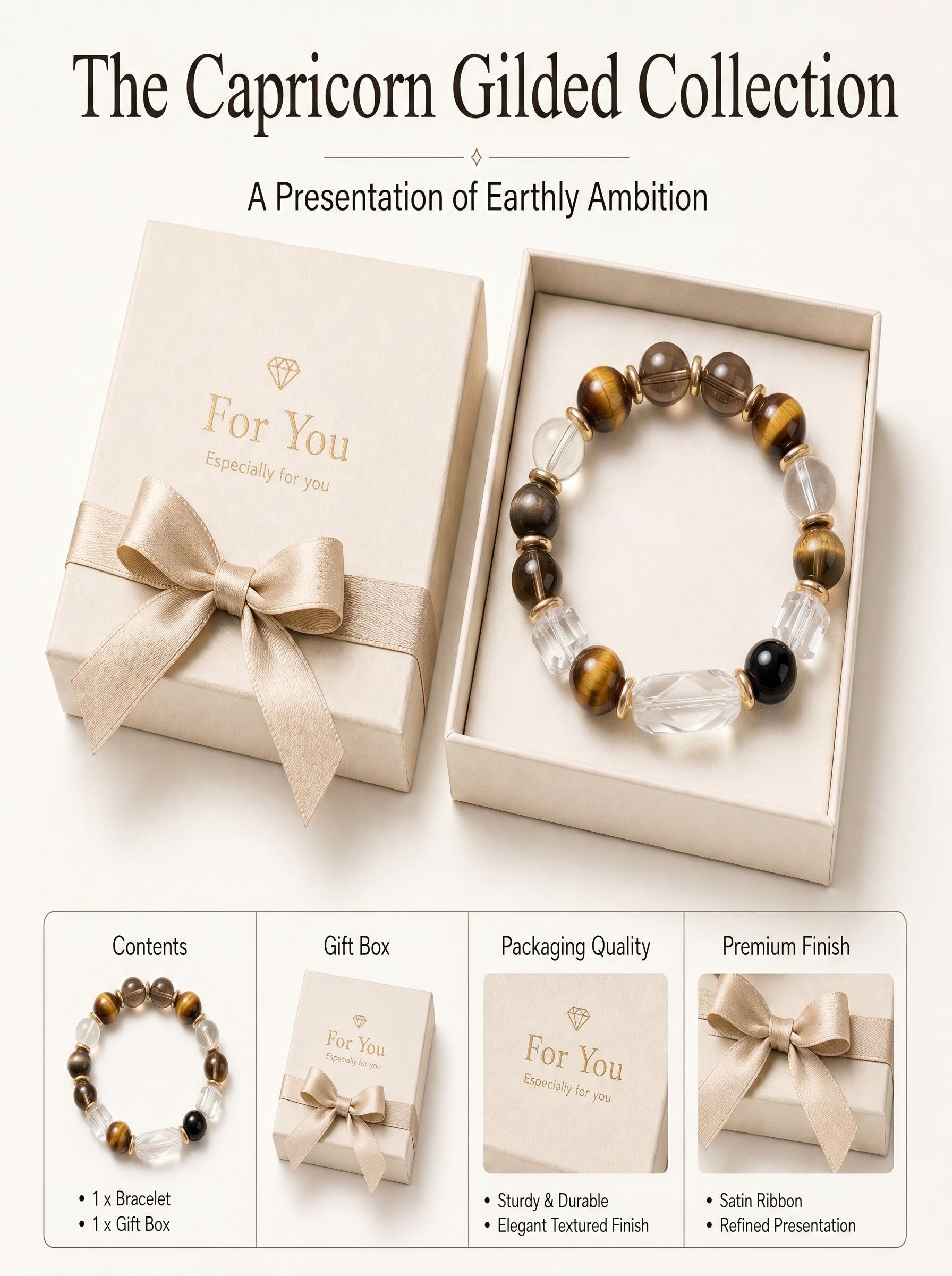 Capricorn Sovereign Shield Crystal Bracelet | Obsidian & Smoky Quartz Talisman