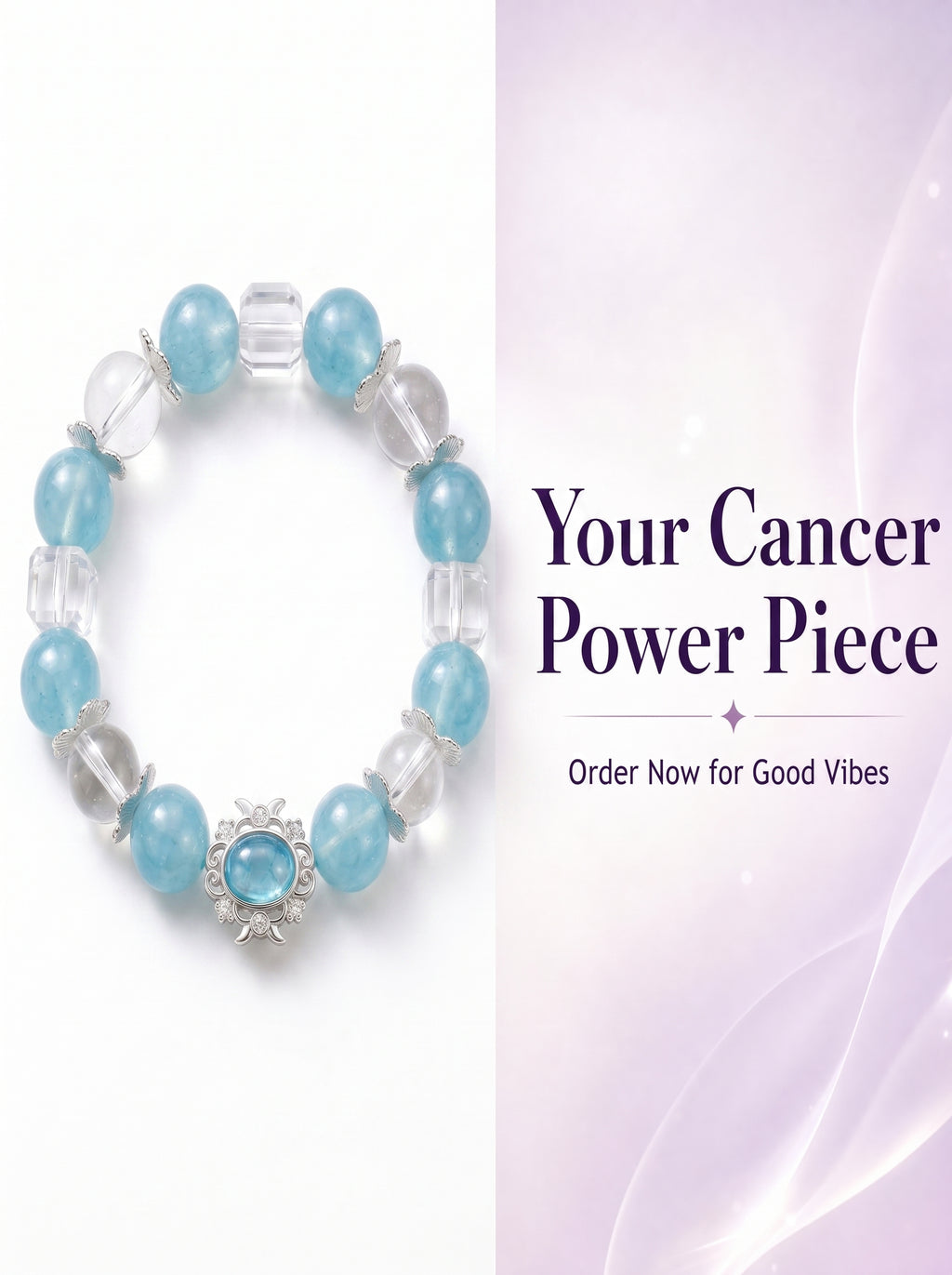 Cancer Sovereign Psychic Crystal Bracelet | Moonstone & Aquamarine Talisman