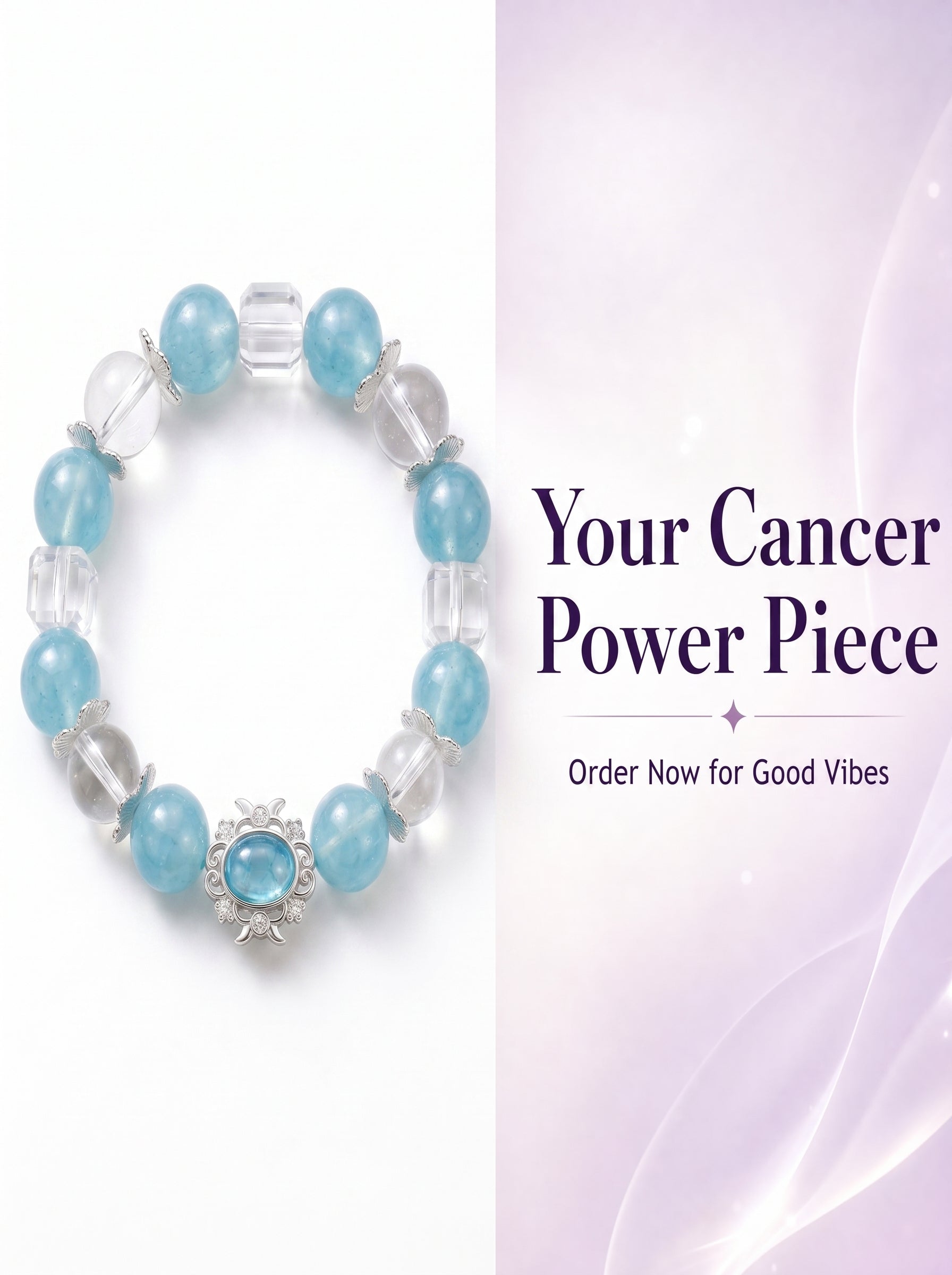 Cancer Sovereign Psychic Crystal Bracelet | Moonstone & Aquamarine Talisman