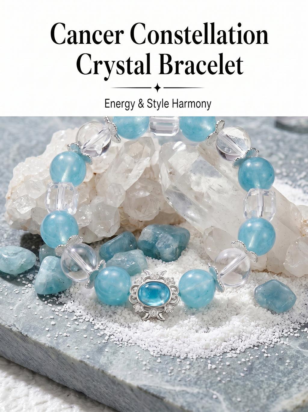 Cancer Sovereign Psychic Crystal Bracelet | Moonstone & Aquamarine Talisman