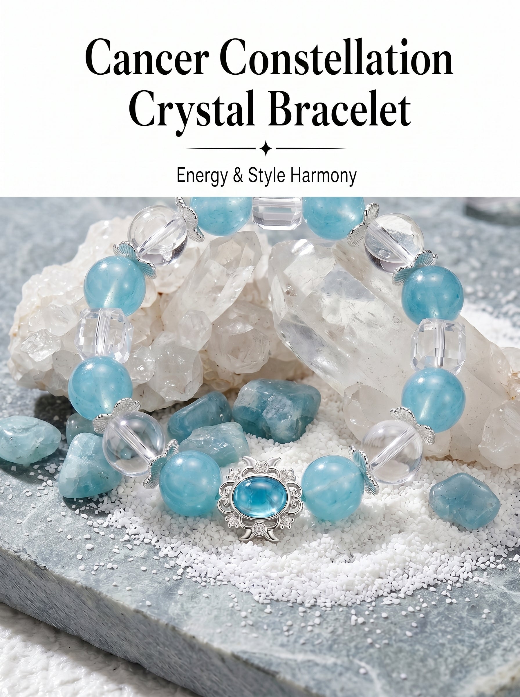 Cancer Sovereign Psychic Crystal Bracelet | Moonstone & Aquamarine Talisman