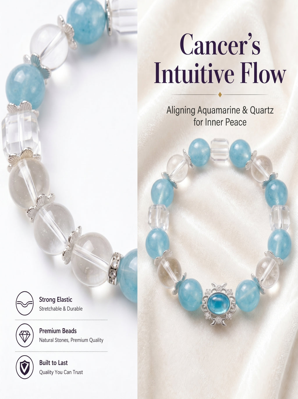Cancer Sovereign Psychic Crystal Bracelet | Moonstone & Aquamarine Talisman