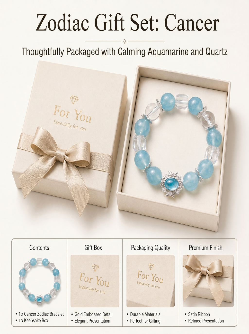 Cancer Sovereign Psychic Crystal Bracelet | Moonstone & Aquamarine Talisman