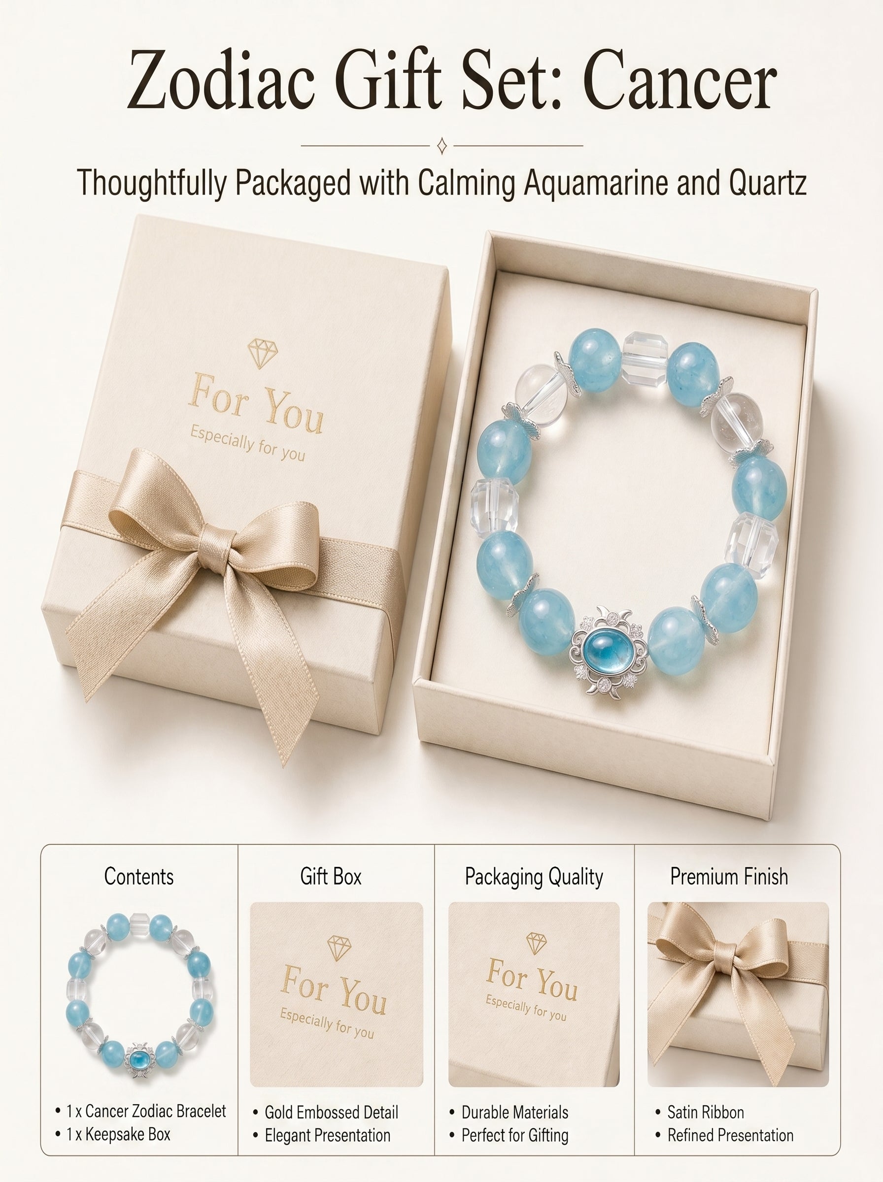 Cancer Sovereign Psychic Crystal Bracelet | Moonstone & Aquamarine Talisman