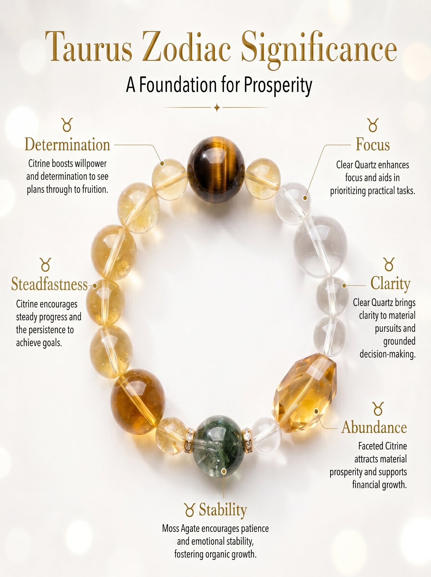 Taurus Sovereign Abundance Crystal Bracelet | Green Phantom & Citrine Talisman