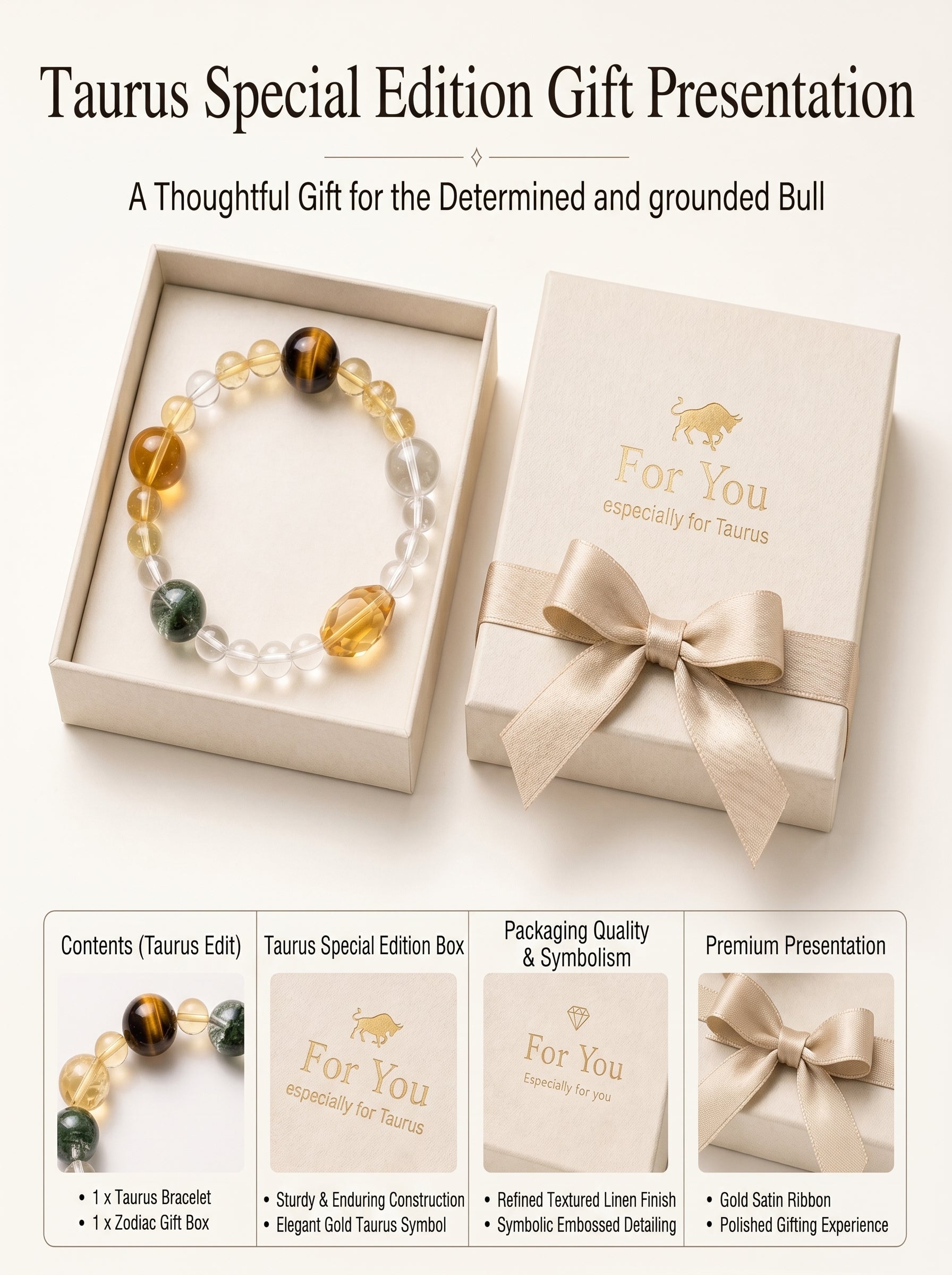 Taurus Sovereign Abundance Crystal Bracelet | Green Phantom & Citrine Talisman