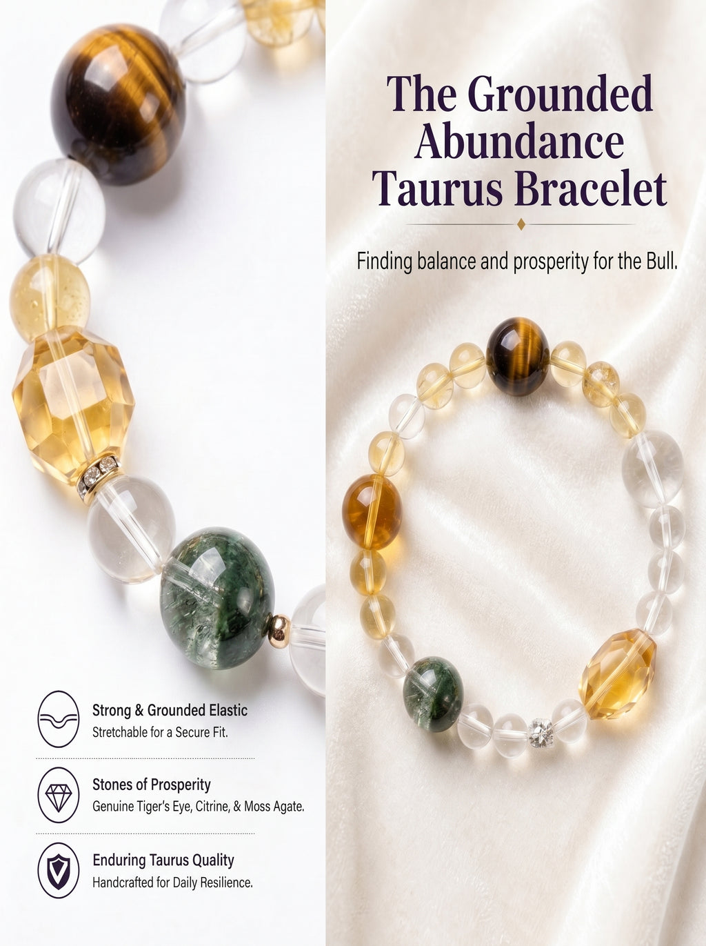 Taurus Sovereign Abundance Crystal Bracelet | Green Phantom & Citrine Talisman