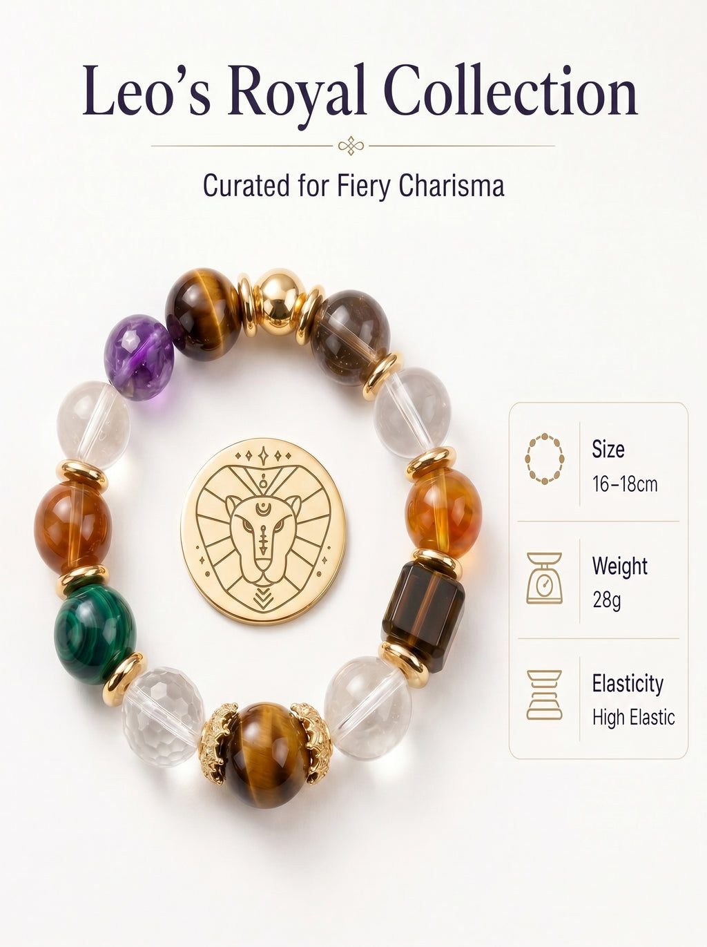 Leo Sovereign Command Crystal Bracelet | Obsidian & Tiger's Eye Talisman