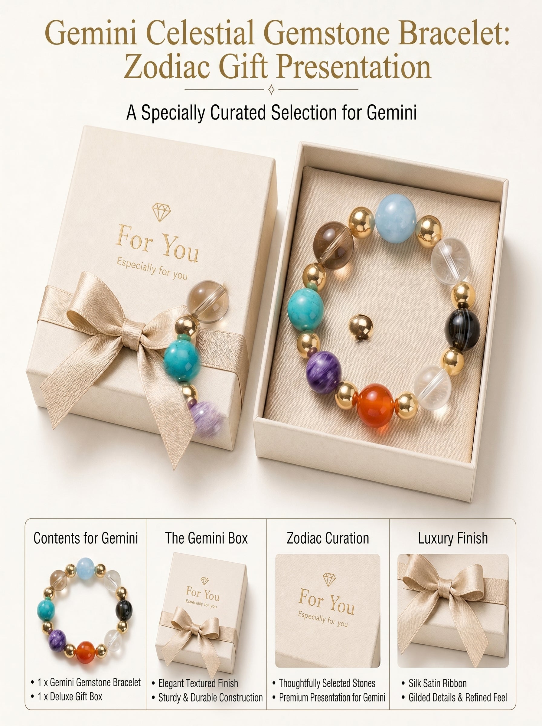 Gemini Multi-Dimensional Manifestation Crystal Bracelet | Green Phantom & Gold Rutilated Talisman