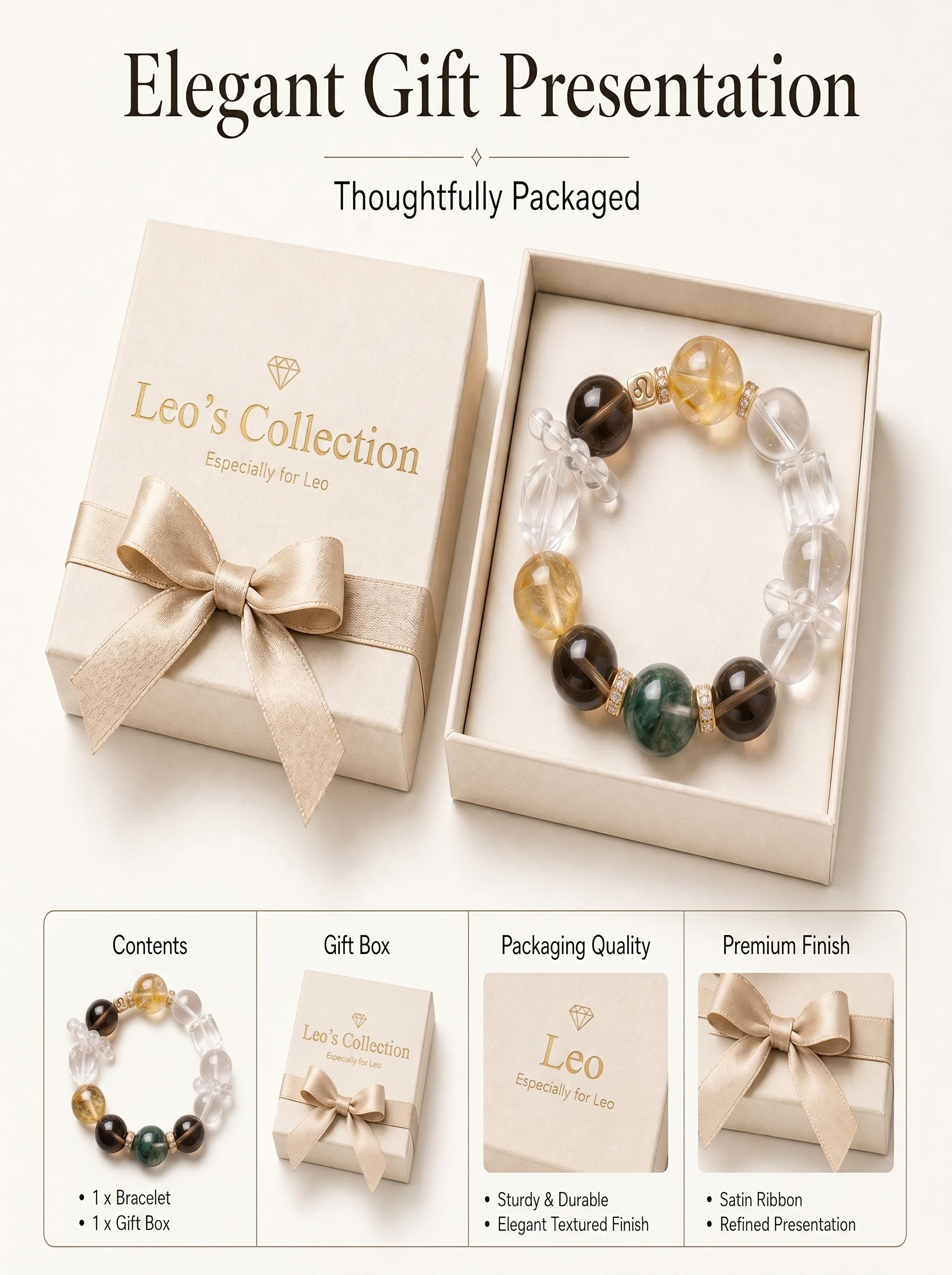 Leo Imperial Manifestation Crystal Bracelet | Citrine & Rutilated Quartz Talisman