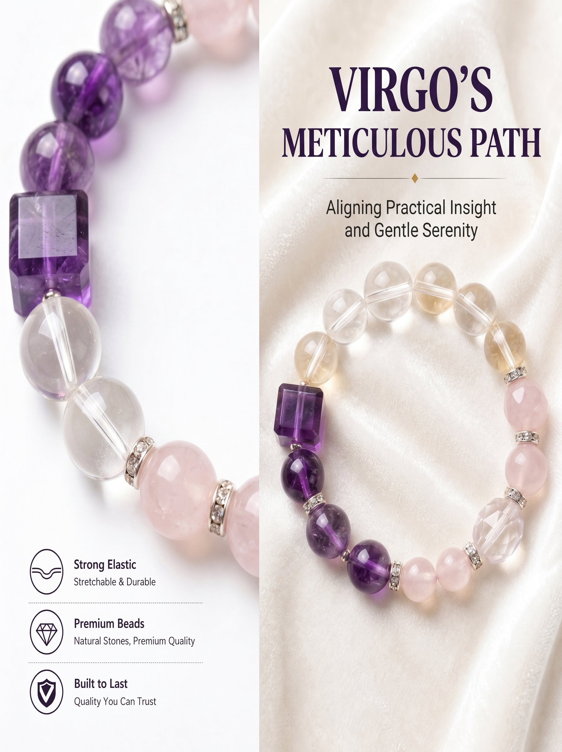 Virgo Empire Manifestation Crystal Bracelet | Rutilated Quartz & Green Phantom Talisman