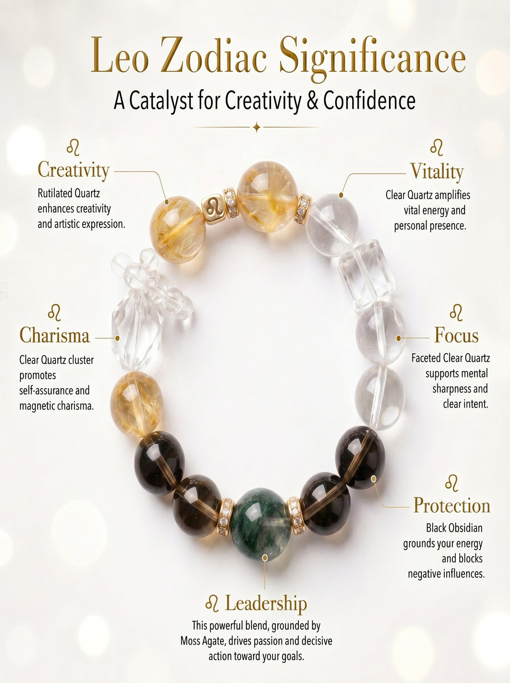 Leo Imperial Manifestation Crystal Bracelet | Citrine & Rutilated Quartz Talisman