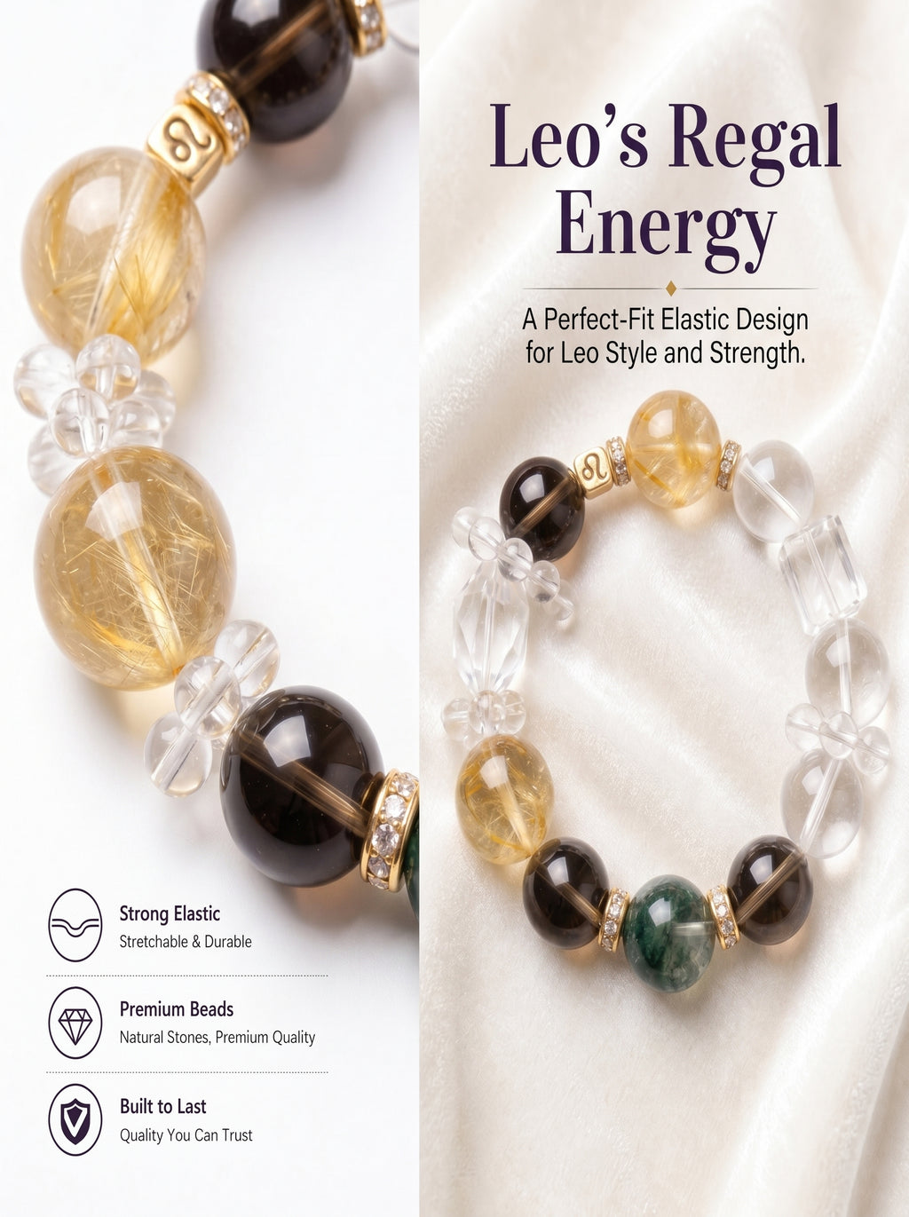 Leo Imperial Manifestation Crystal Bracelet | Citrine & Rutilated Quartz Talisman