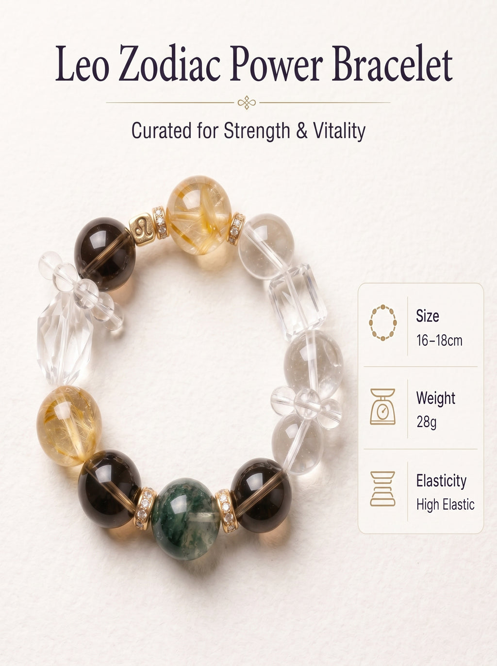 Leo Imperial Manifestation Crystal Bracelet | Citrine & Rutilated Quartz Talisman