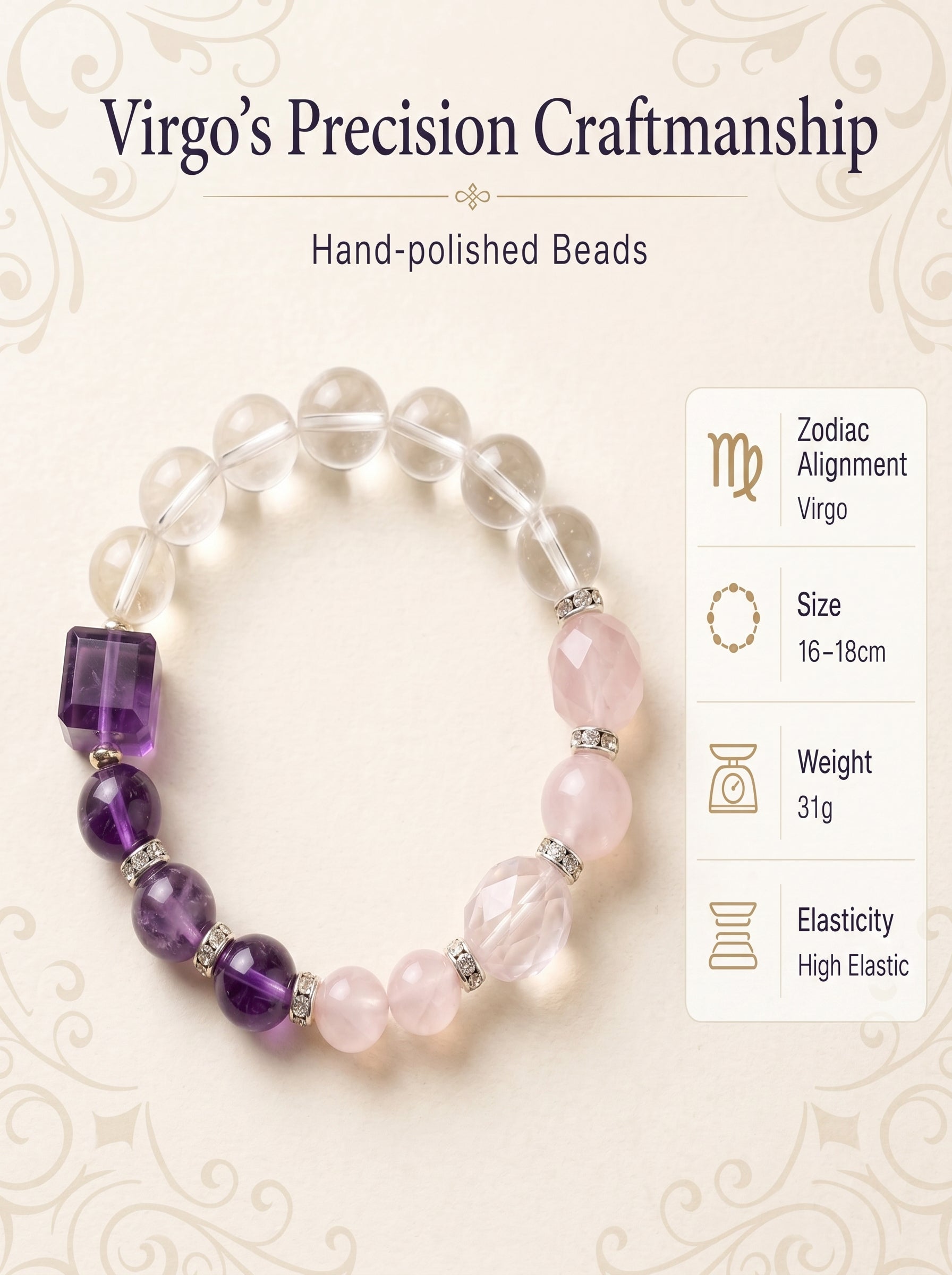 Virgo Empire Manifestation Crystal Bracelet | Rutilated Quartz & Green Phantom Talisman