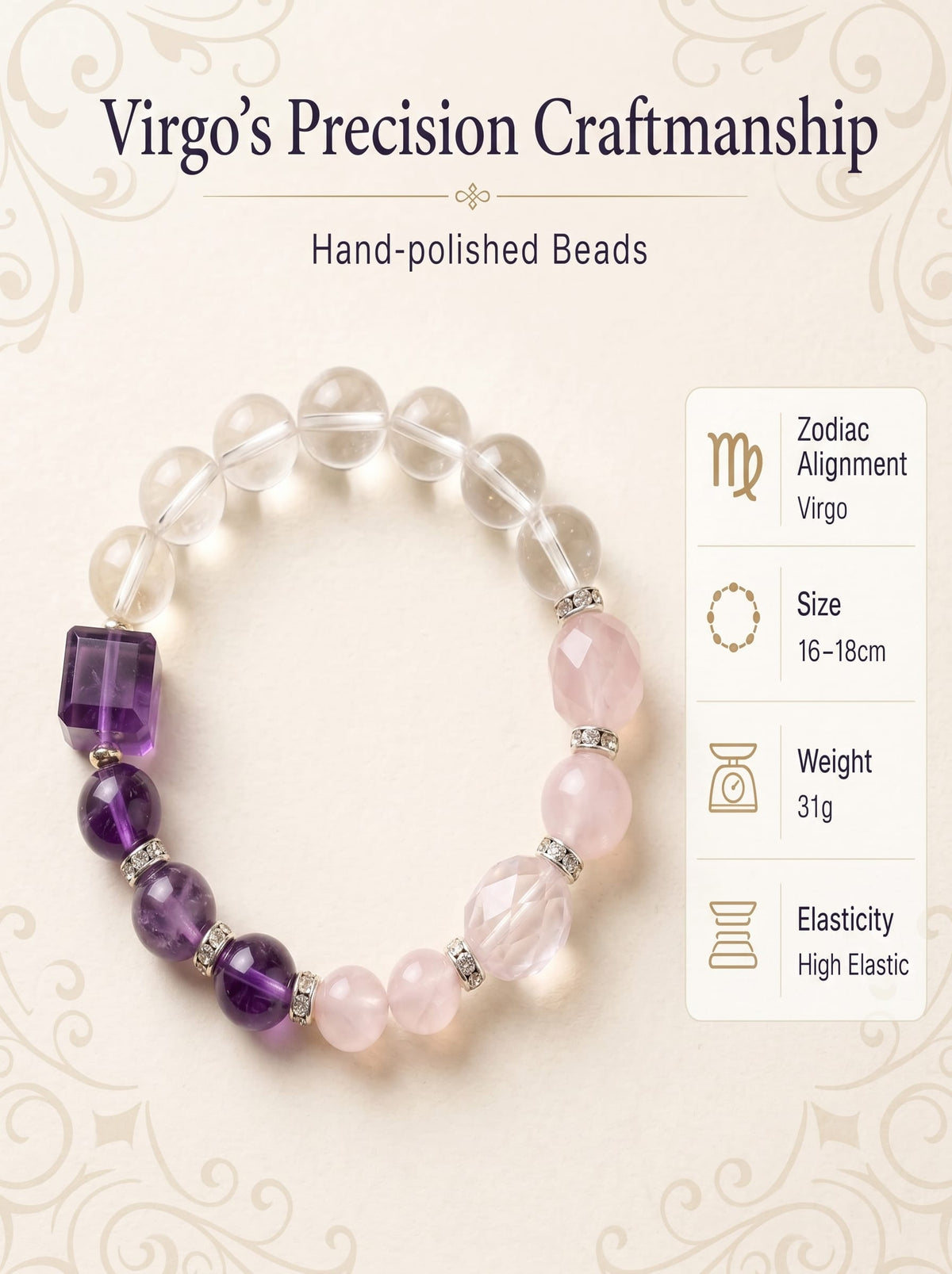 The Virgo Celestial Blueprint Empire Bracelet | Gold Rutilated Quartz & Green Phantom