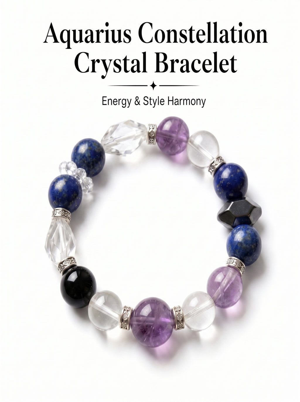 Aquarius Sovereign Mind Crystal Bracelet | Amethyst & Dumortierite Talisman