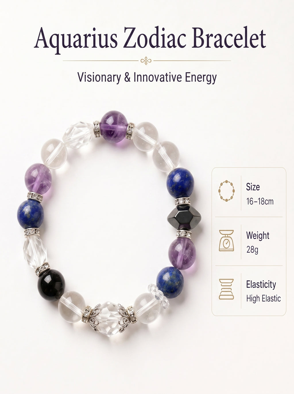 Aquarius Sovereign Mind Crystal Bracelet | Amethyst & Dumortierite Talisman