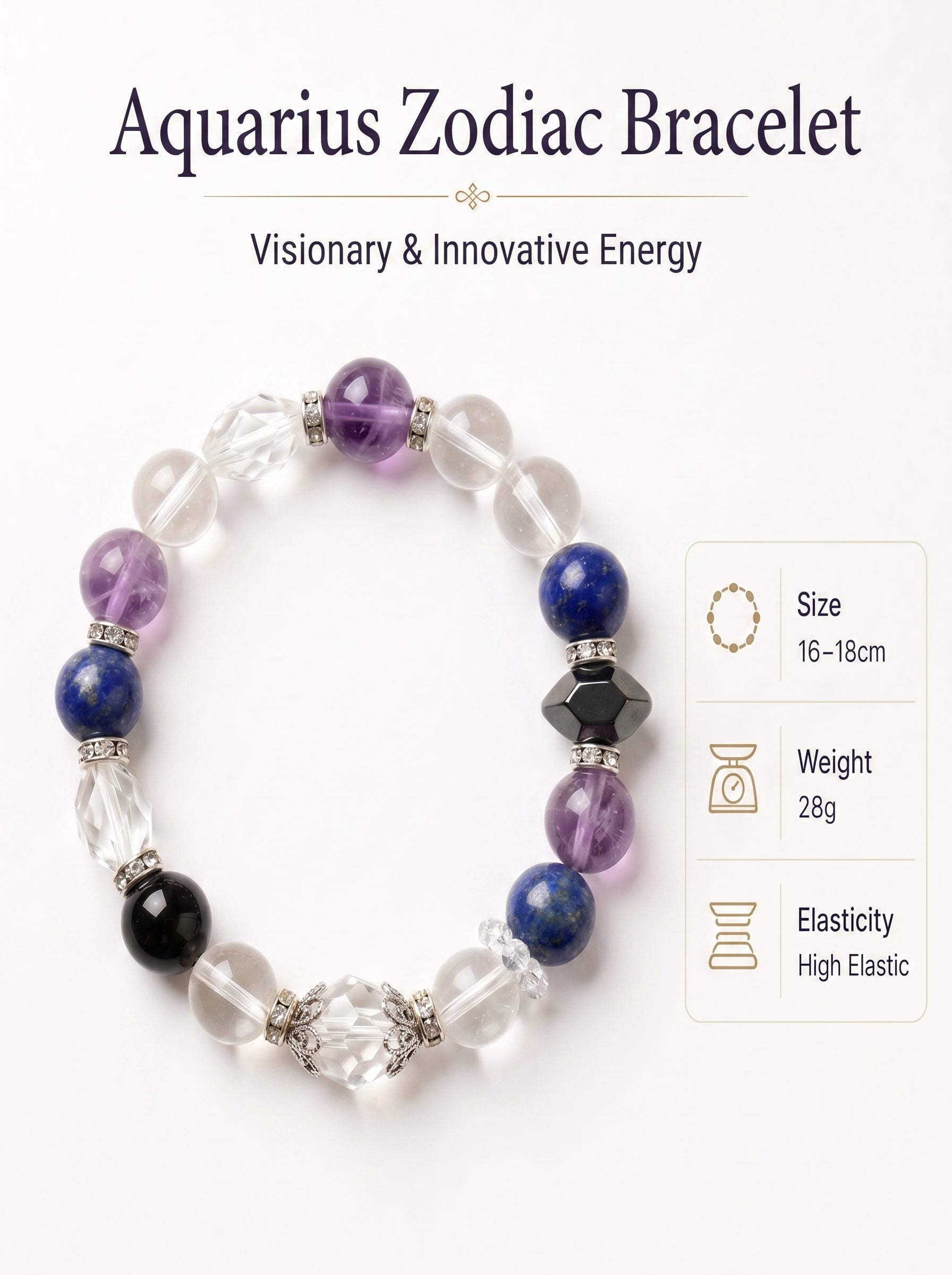 Aquarius Sovereign Mind Crystal Bracelet | Amethyst & Dumortierite Talisman