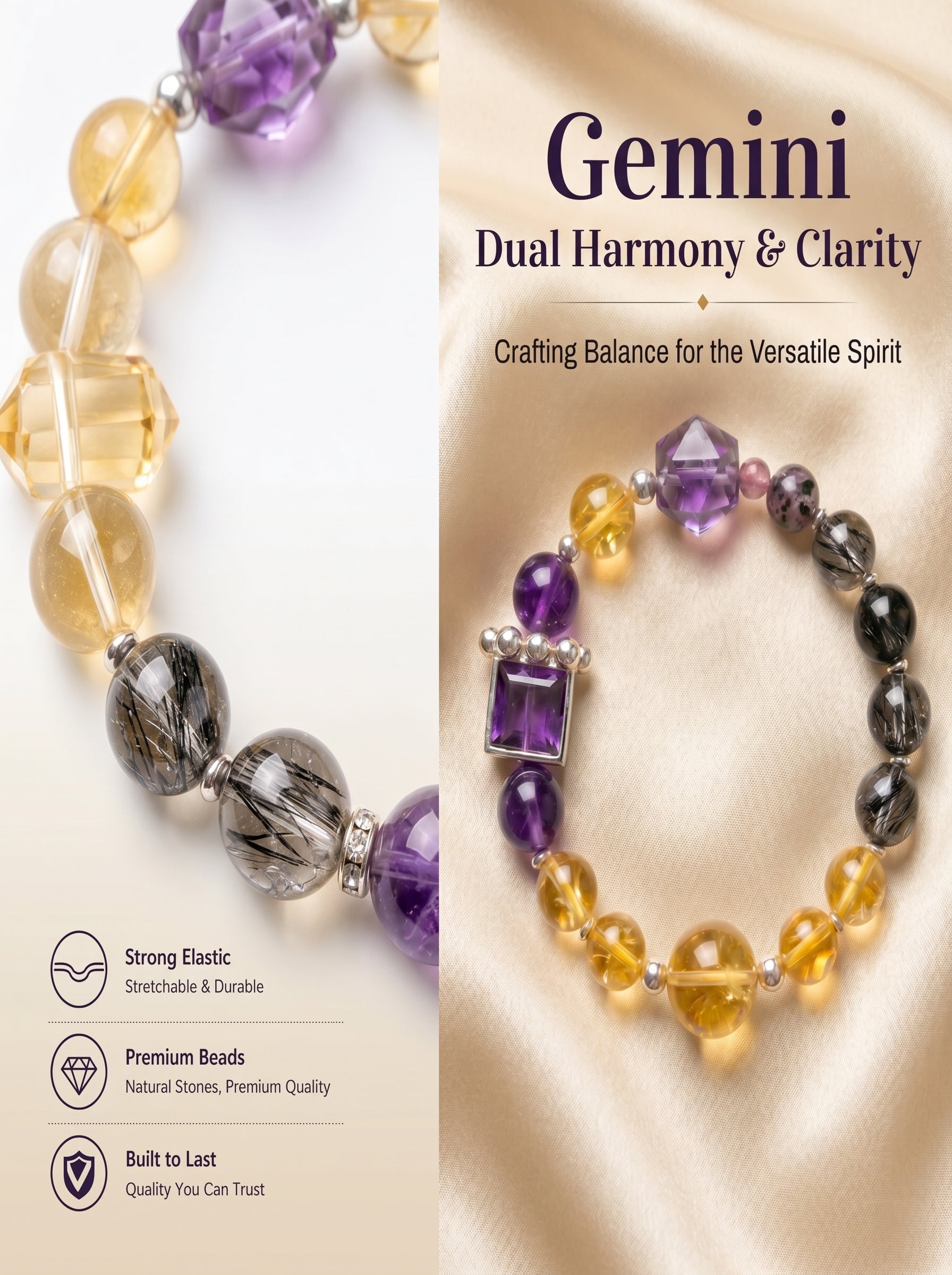 Gemini Sovereign Clarity Crystal Bracelet | Amazonite & Smoky Quartz Talisman