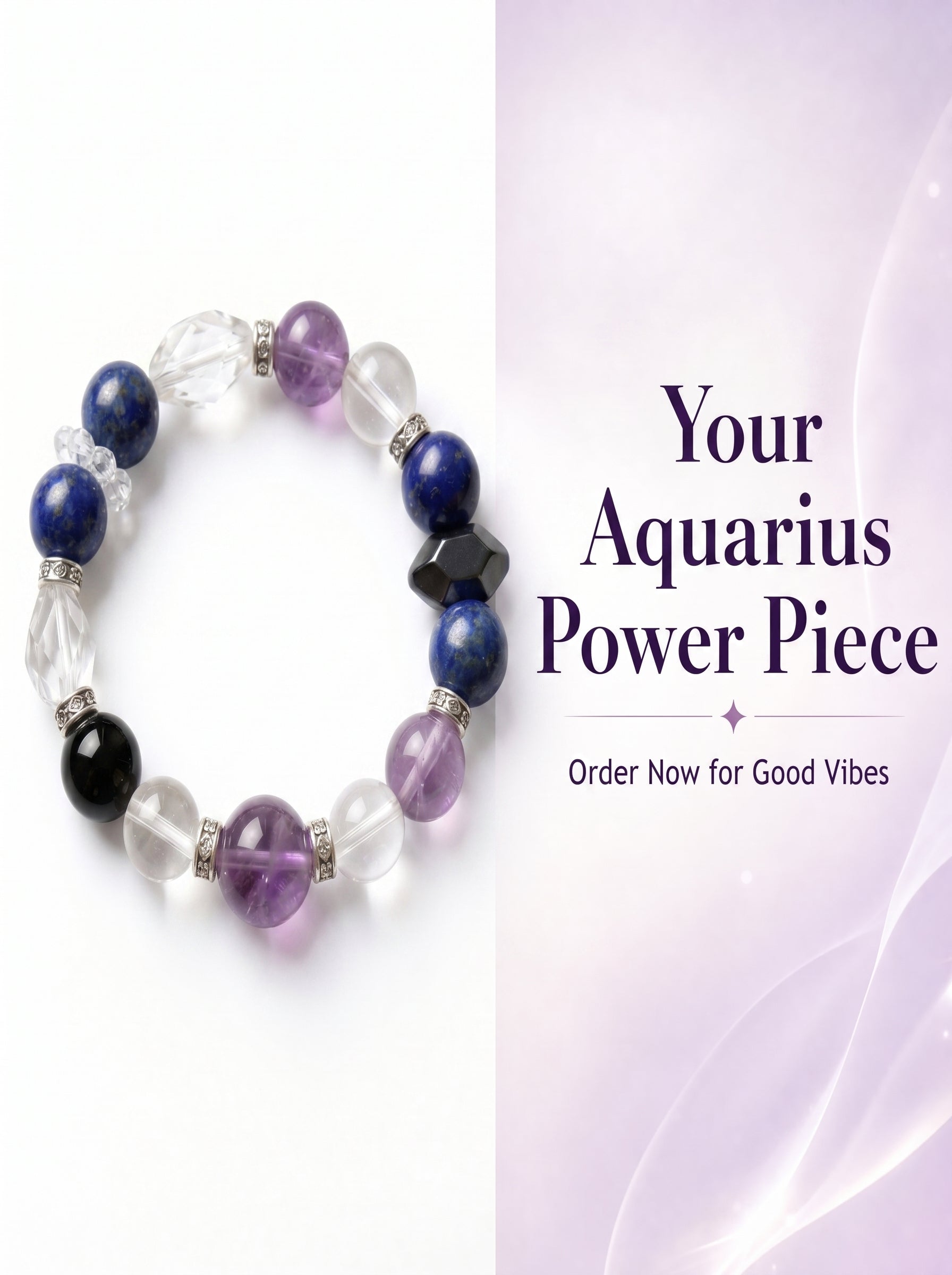 Aquarius Sovereign Mind Crystal Bracelet | Amethyst & Dumortierite Talisman