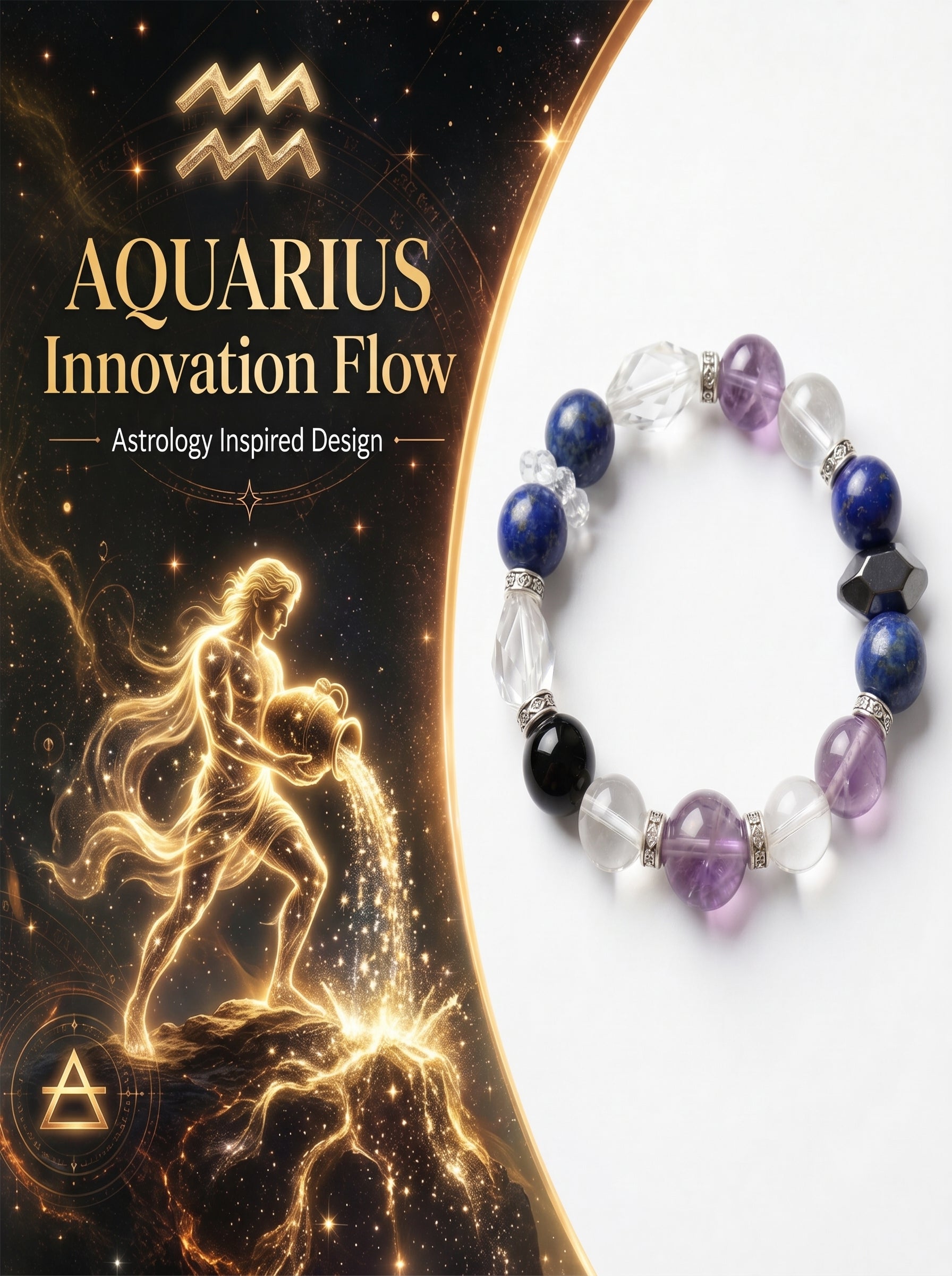 Aquarius Sovereign Mind Crystal Bracelet | Amethyst & Dumortierite Talisman